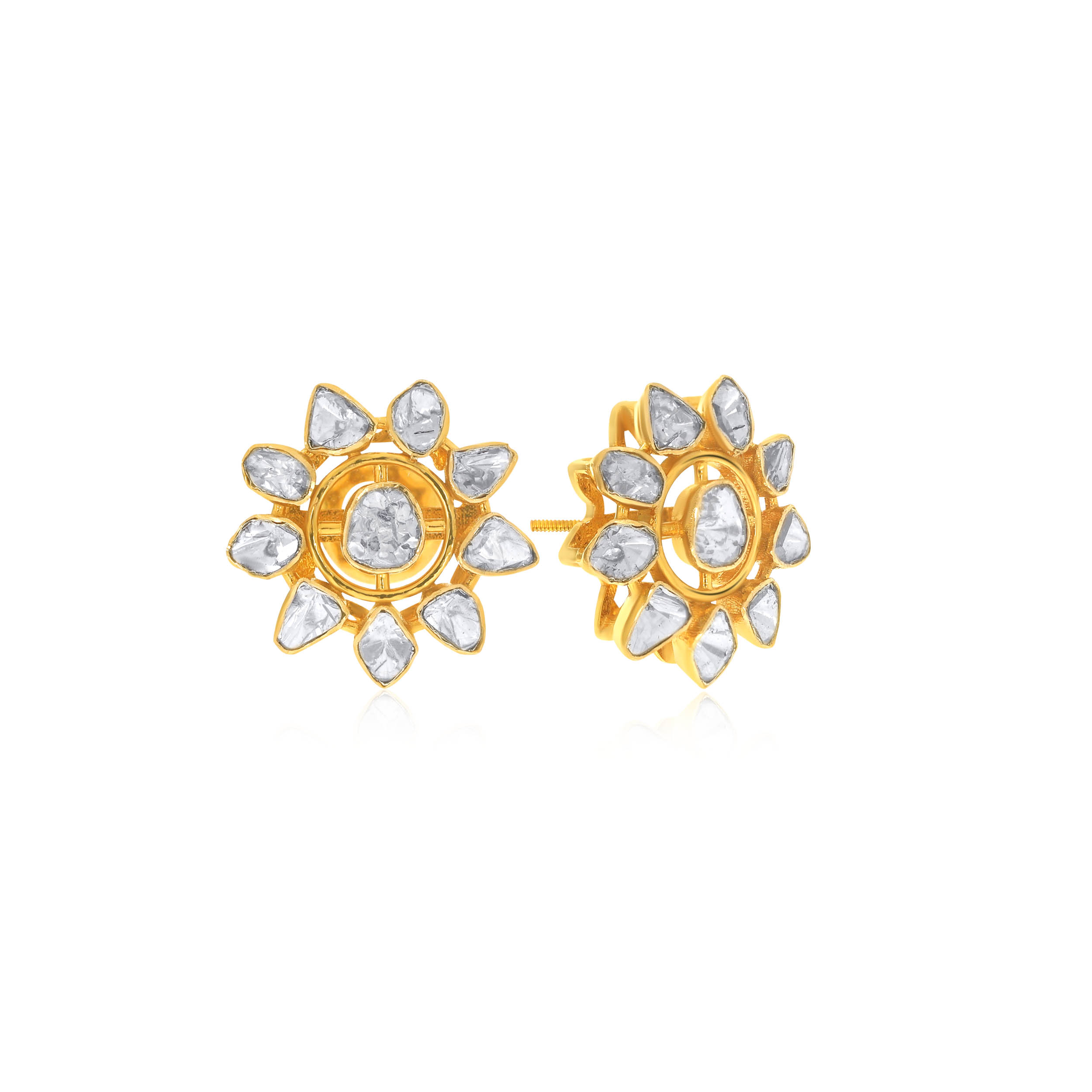 Sunlit Bloom Polki Studs - Senco Gold and Diamonds