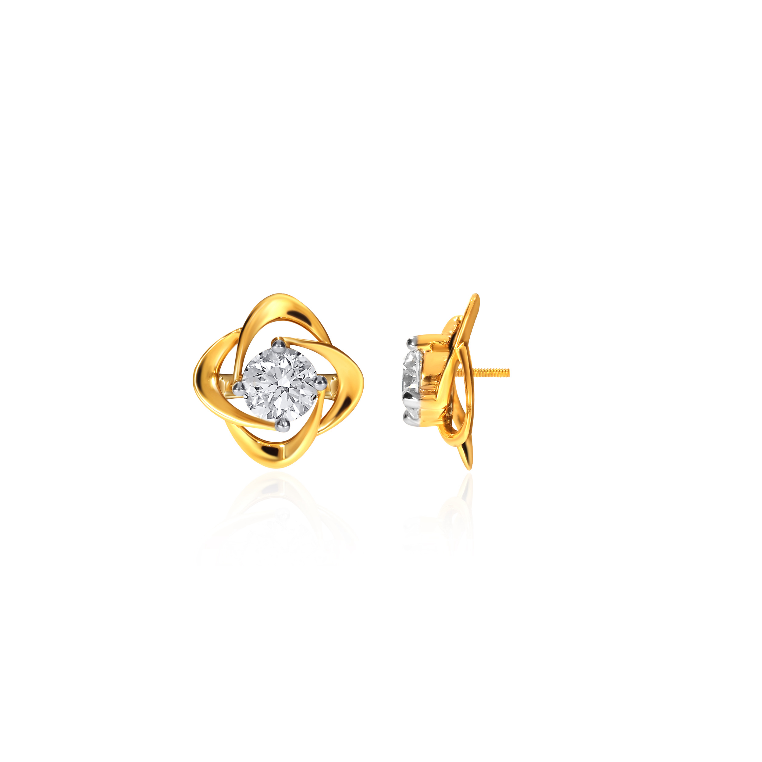Overlapping Petals Solitaire Studs - Senco Gold and Diamonds