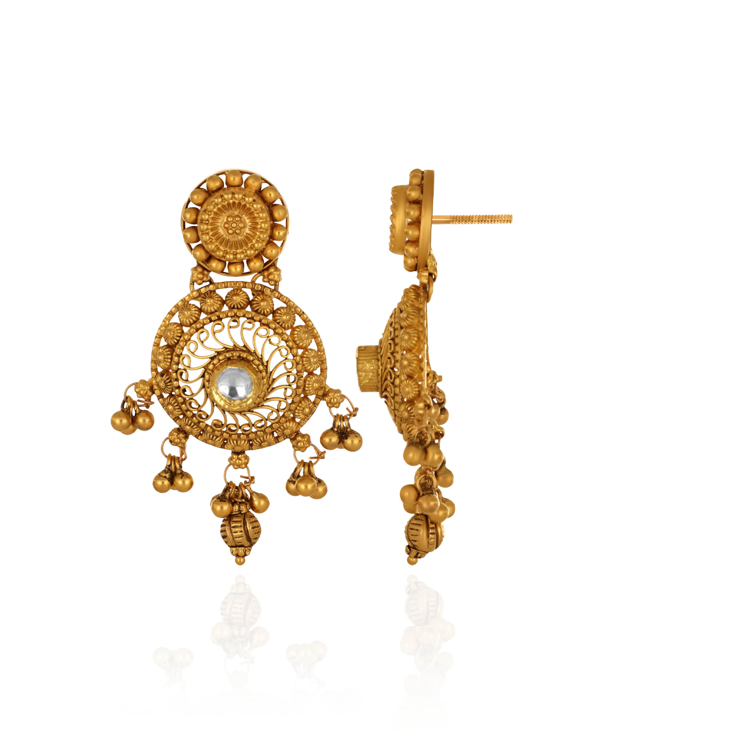 Regal Arc Kundan Gold Earrings - Senco Gold and Diamonds