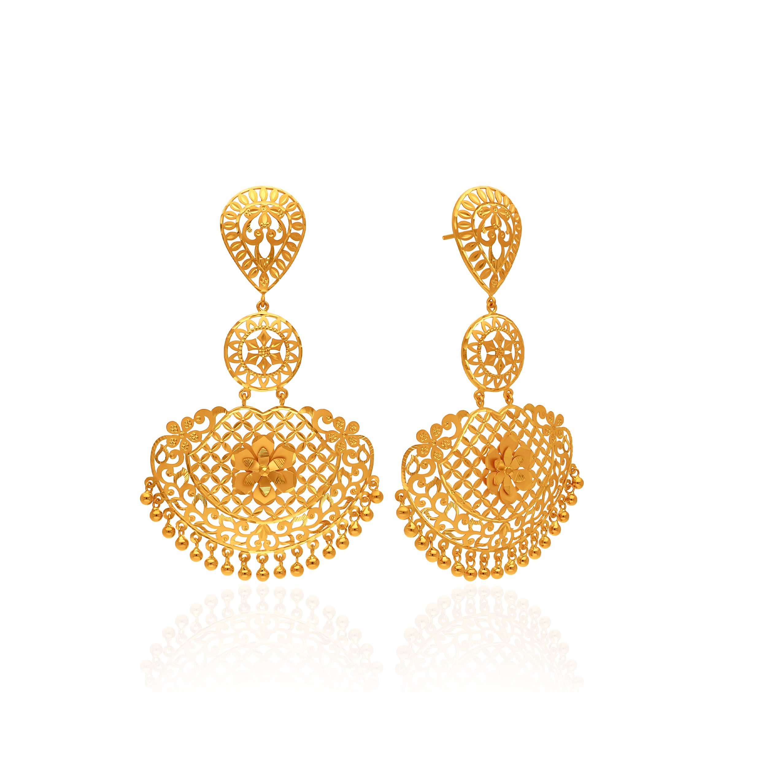 Queenly Aura Long Gold Earrings - Senco Gold and Diamonds