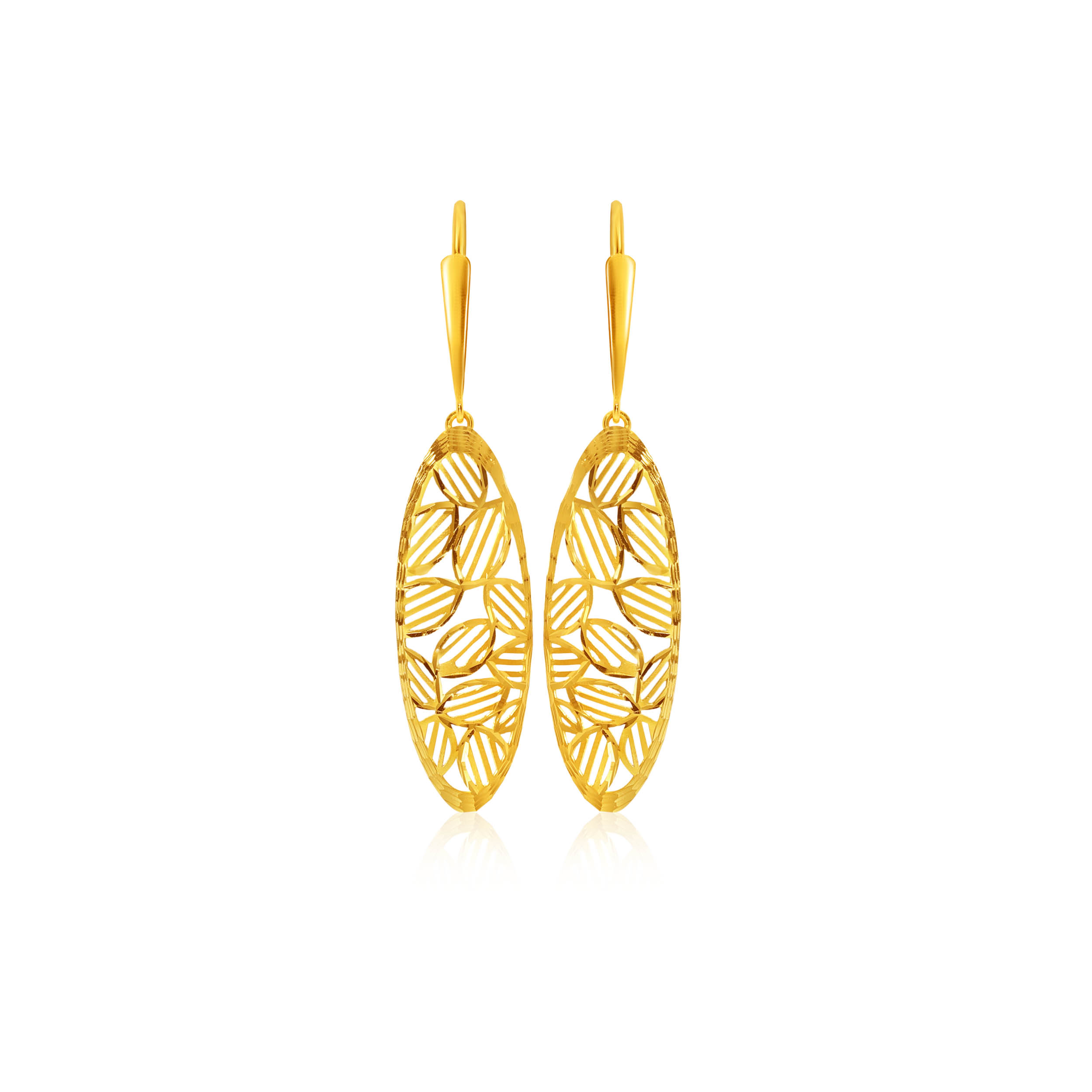 Chic Leafy Oval Gold Hook Earrings - Senco Gold and Diamonds