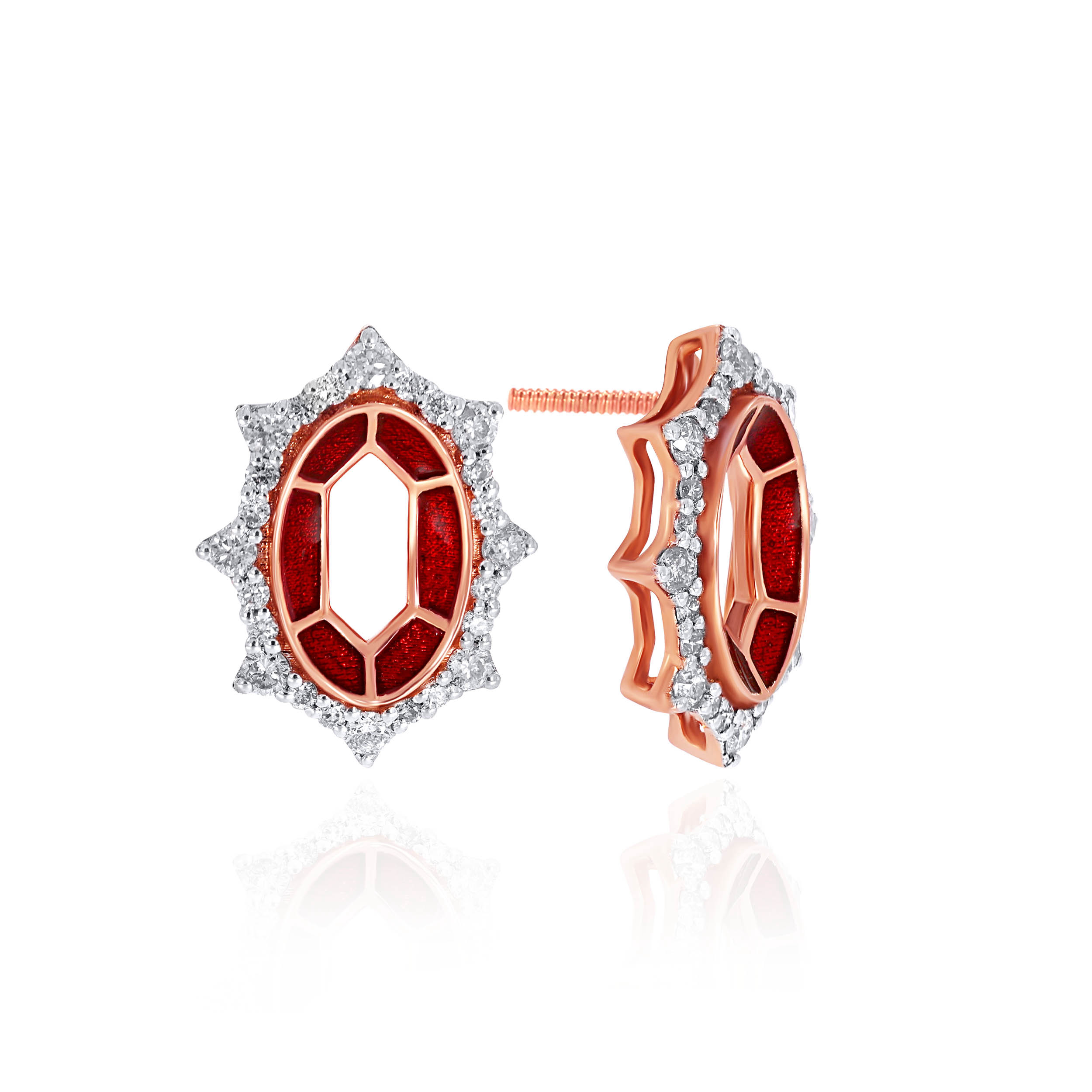 Crimson Enamel Diamond Studs - Senco Gold and Diamonds