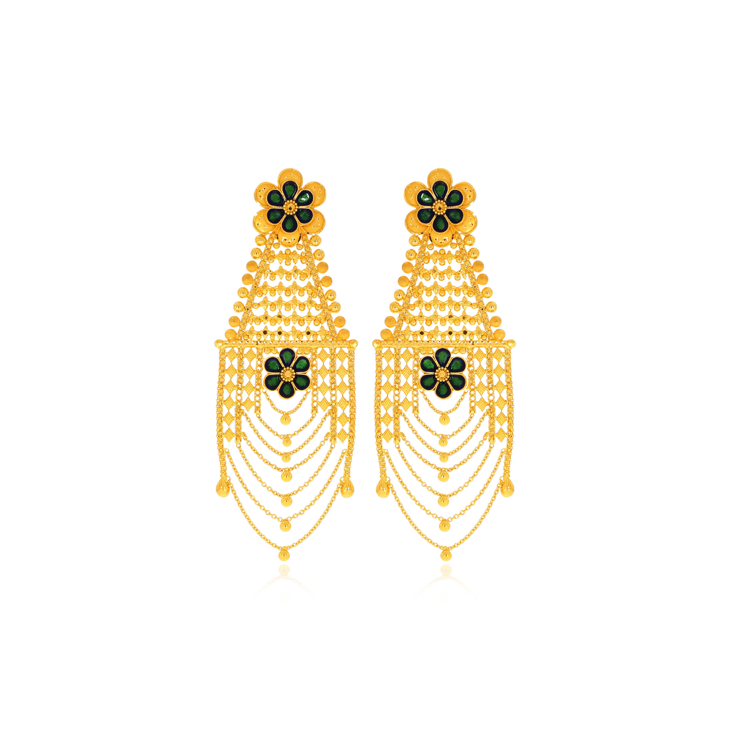 Floral Splendour Gold Danglers - Senco Gold and Diamonds