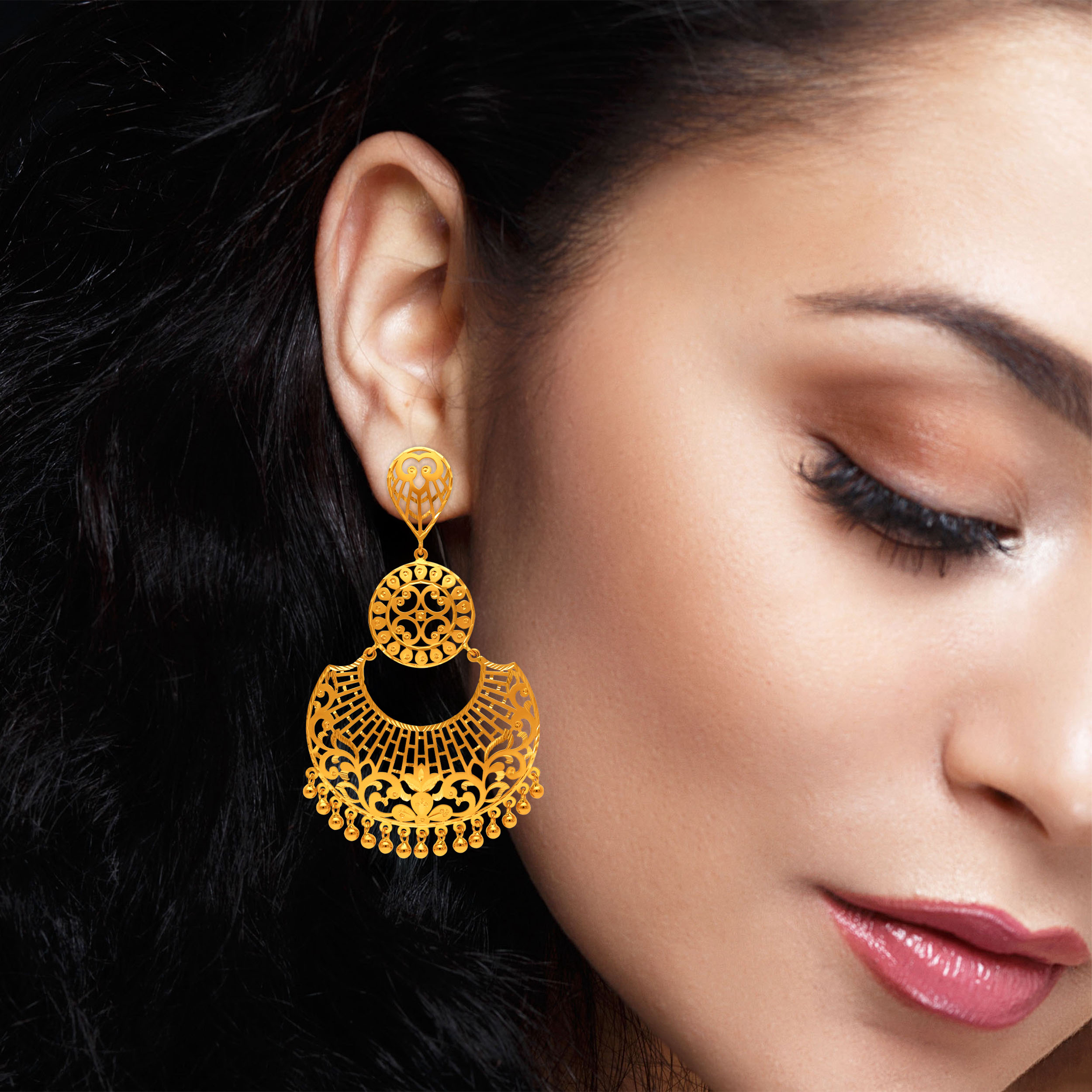 Imperial Poise Gold Chand Bali Earrings - Senco Gold and Diamonds