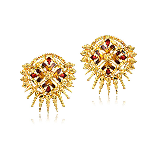 Geometric Flower Gold Studs - Senco Gold and Diamonds
