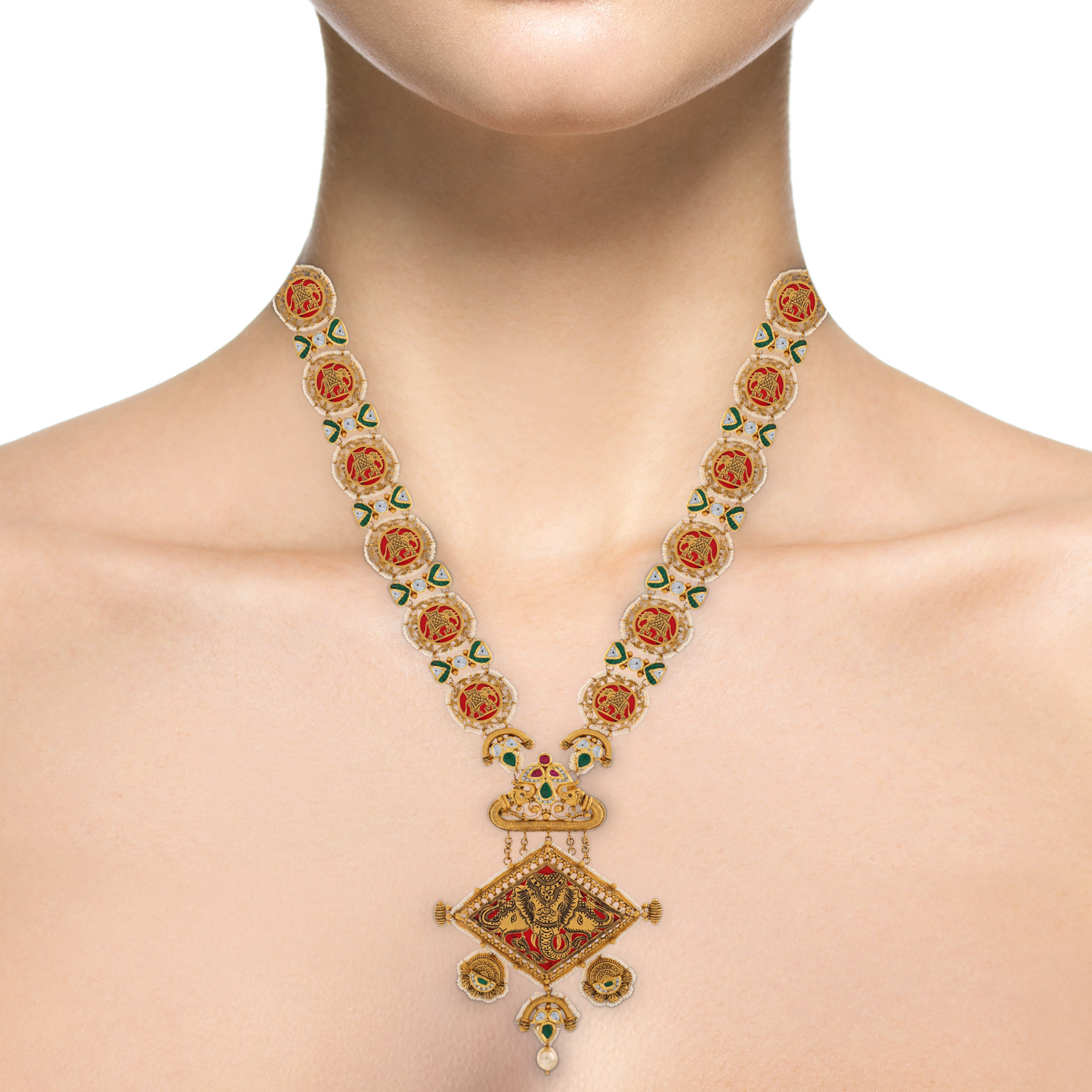 Magnificent Antique Gold Kundan Necklace - Senco Gold and Diamonds