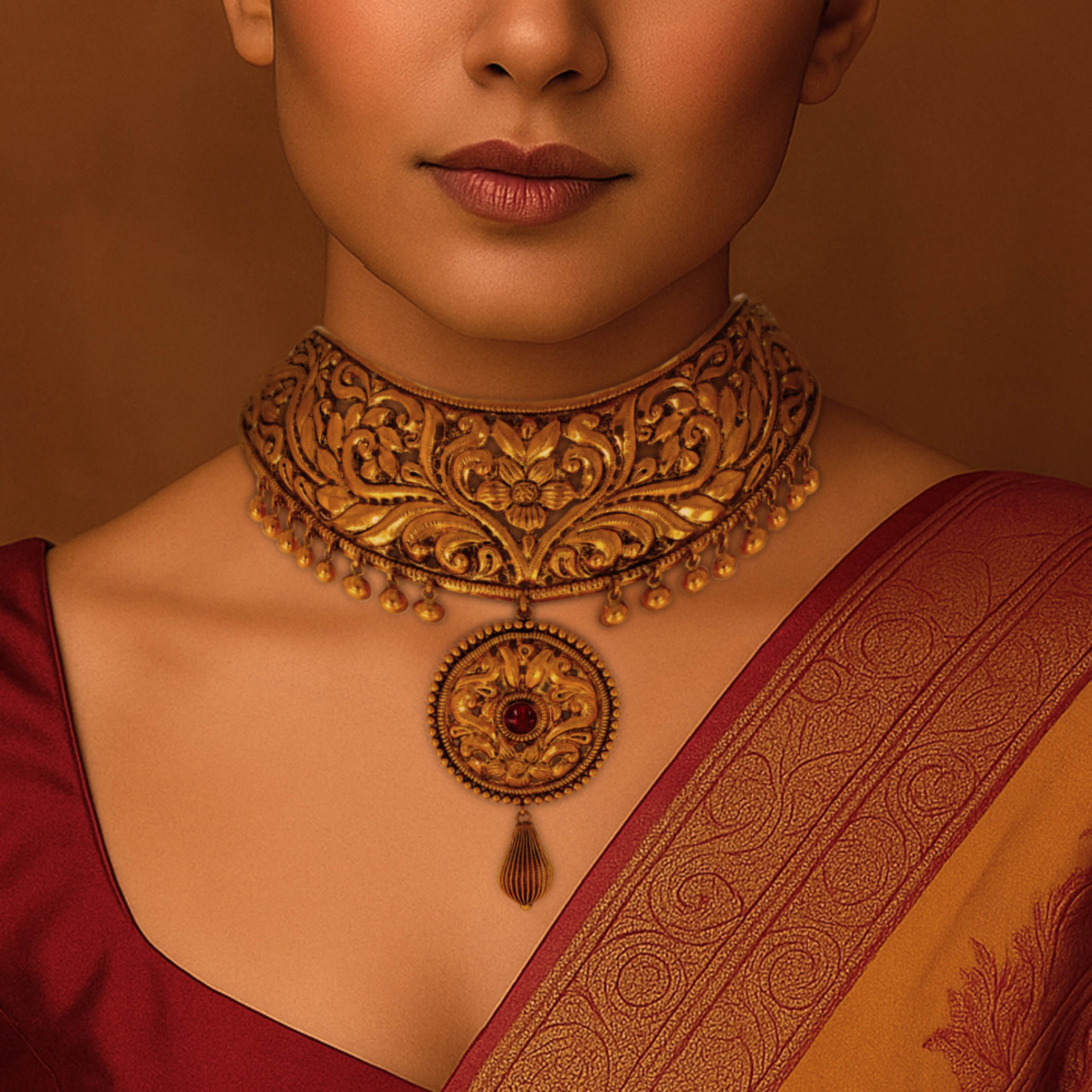 Ornate Vine Antique Gold Choker - Senco Gold and Diamonds