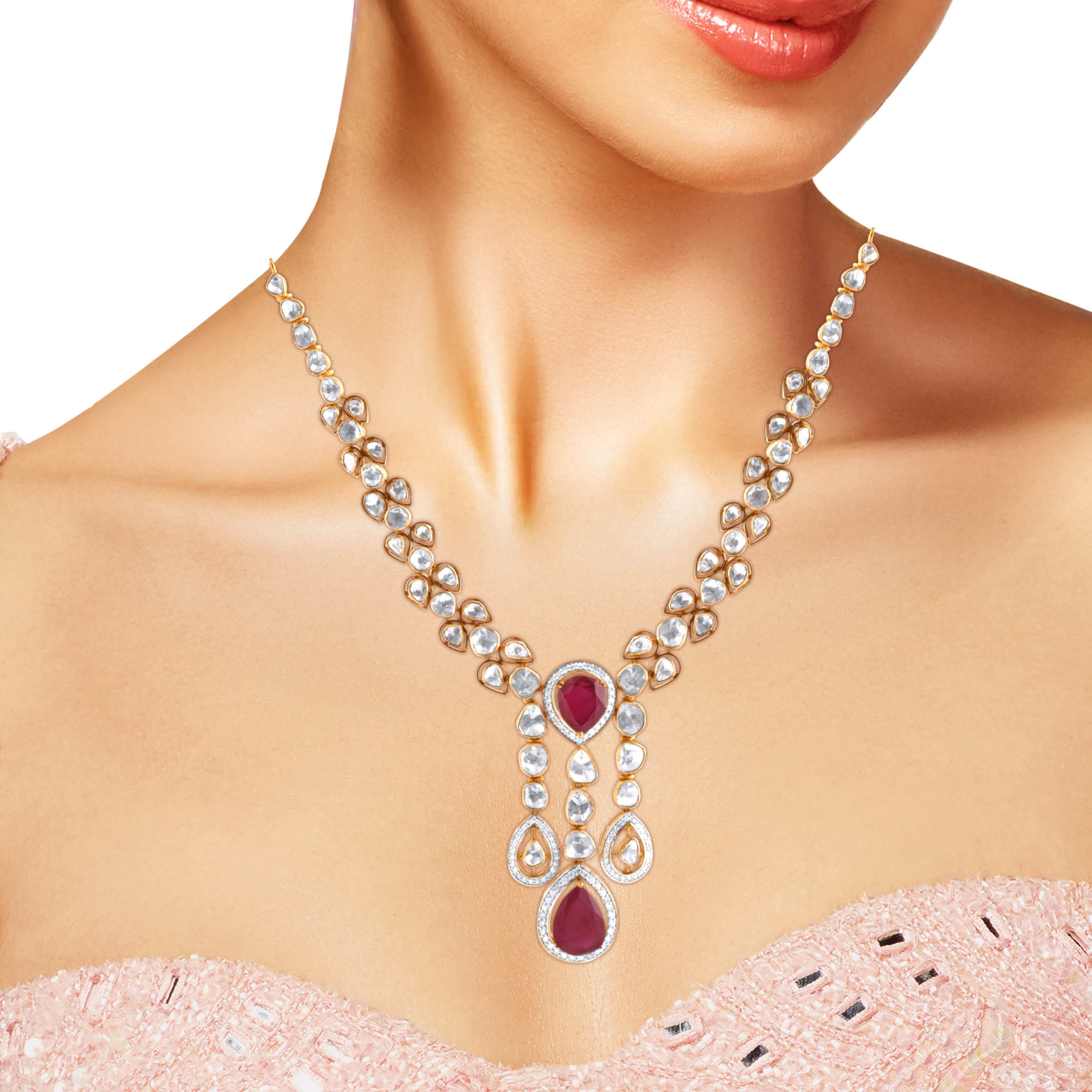 Rose Dawn Polki Diamond Necklace - Senco Gold and Diamonds