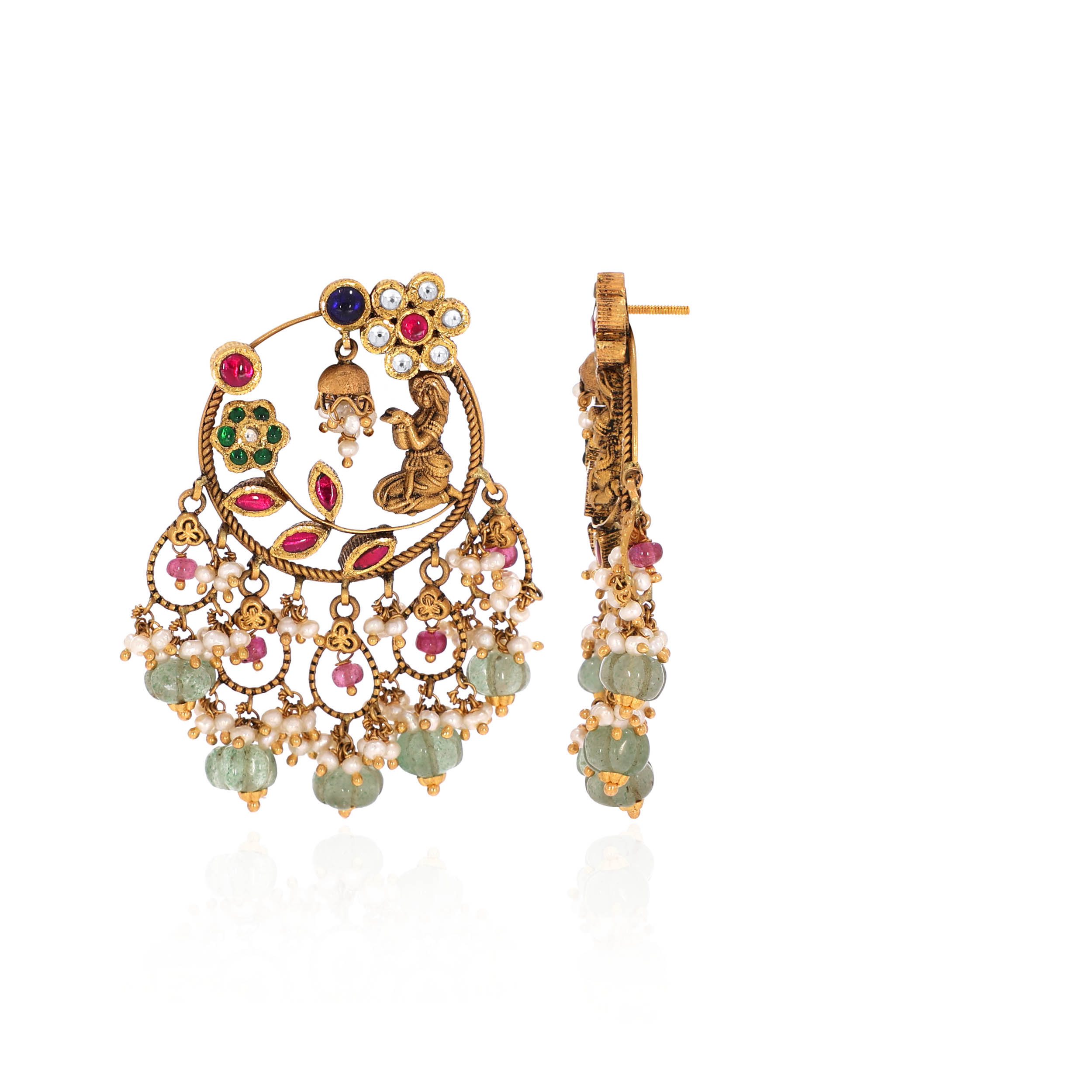 22K Yellow Gold Kundan Earrings-GPGN-D000782902 - Senco Gold and Diamonds