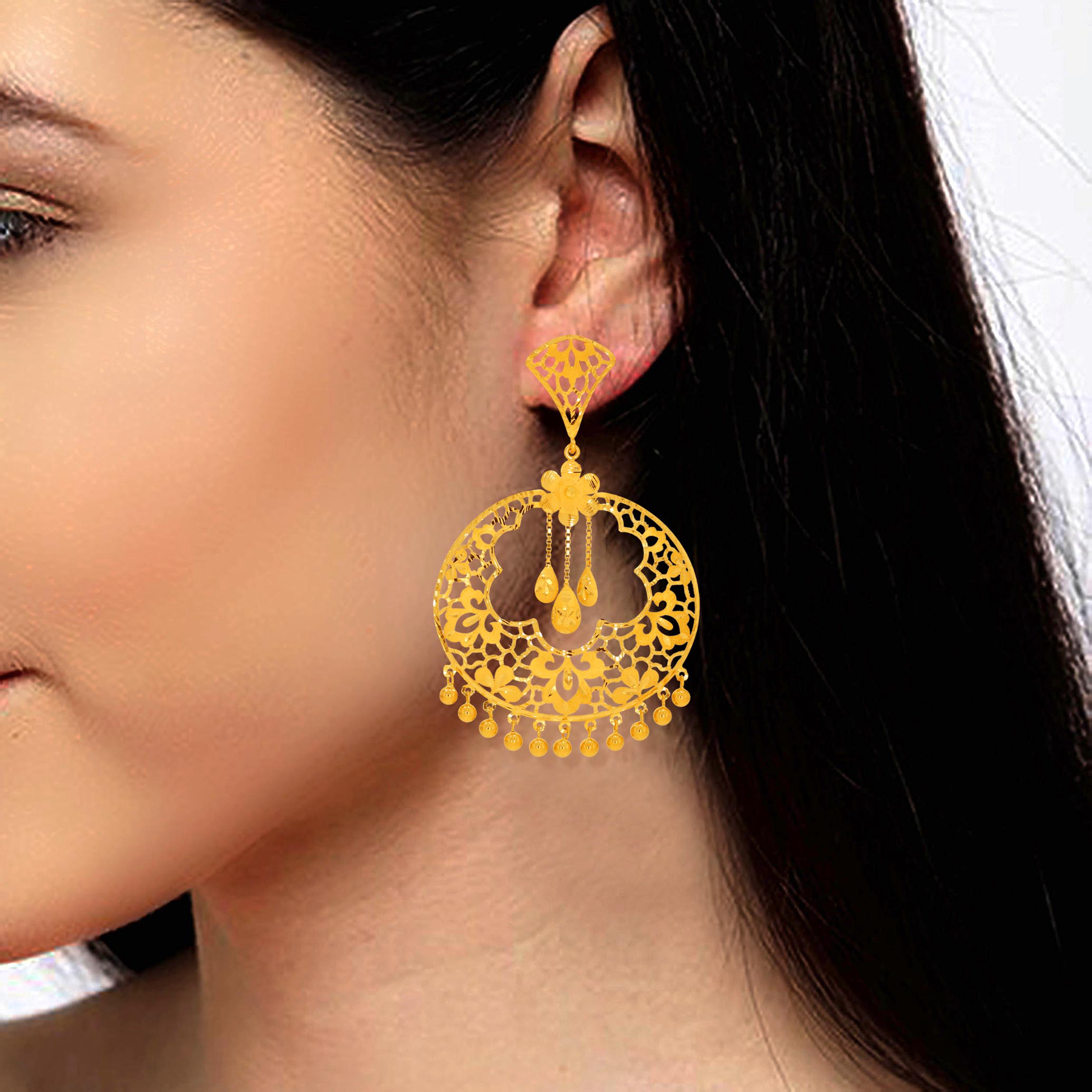 Delicate Bloom Gold Chandbali Earrings - Senco Gold and Diamonds