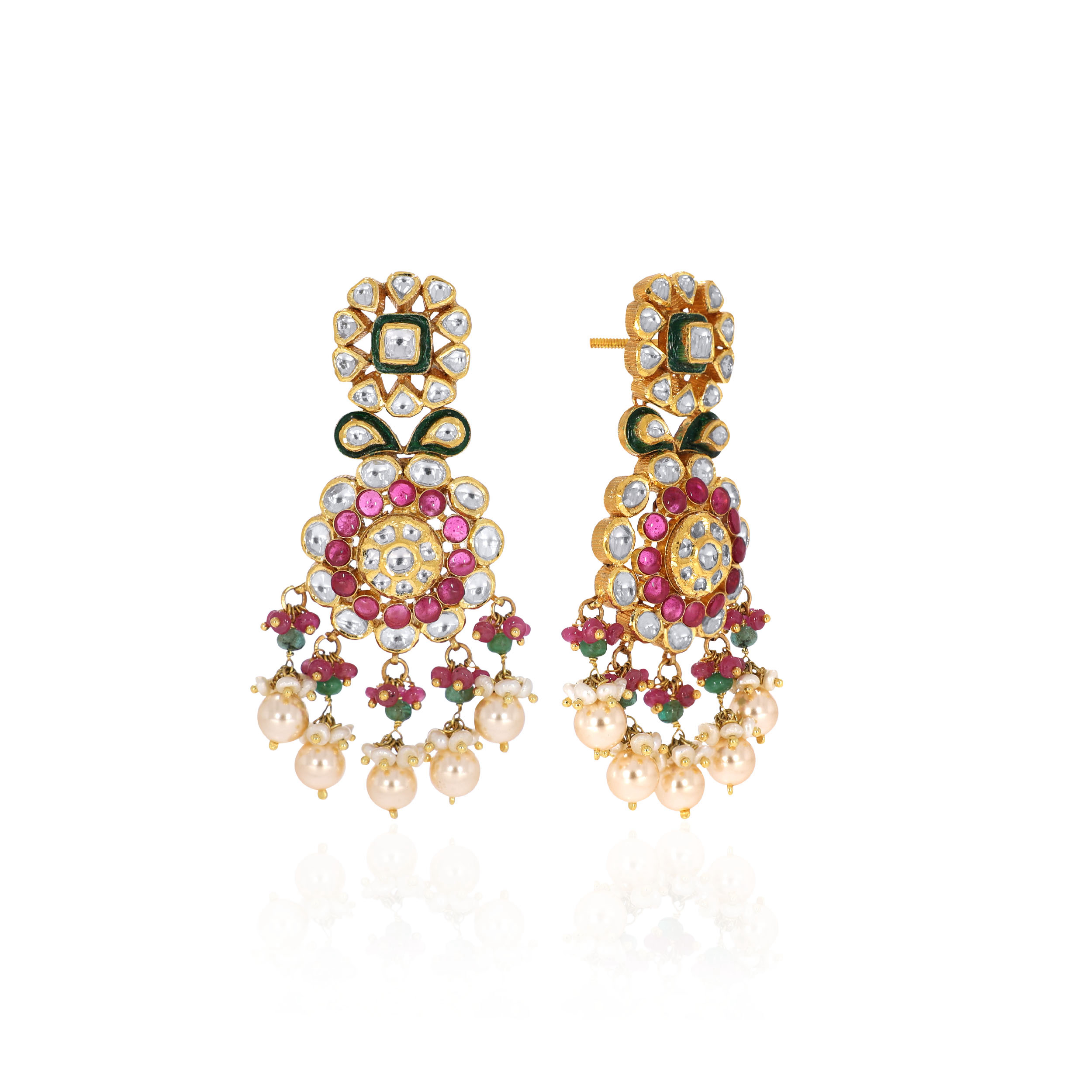 18K Yellow Gold Kundan Earrings-GPGN-D000782266 - Senco Gold and Diamonds