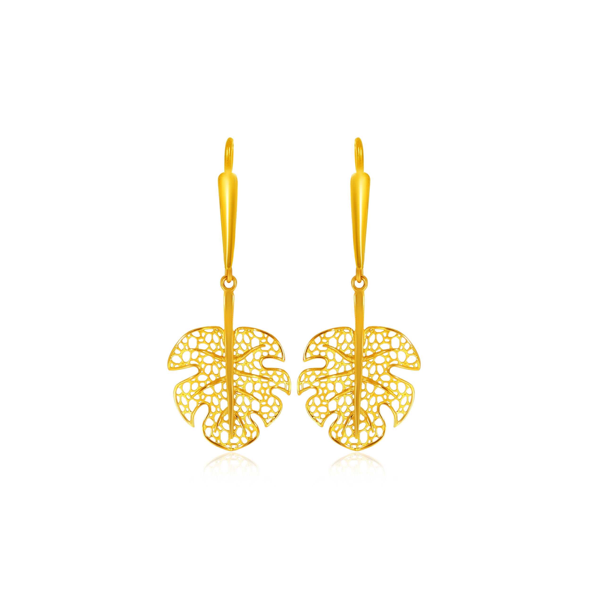 Decorative Leaf Gold Hook Earrings - Senco Gold and Diamonds