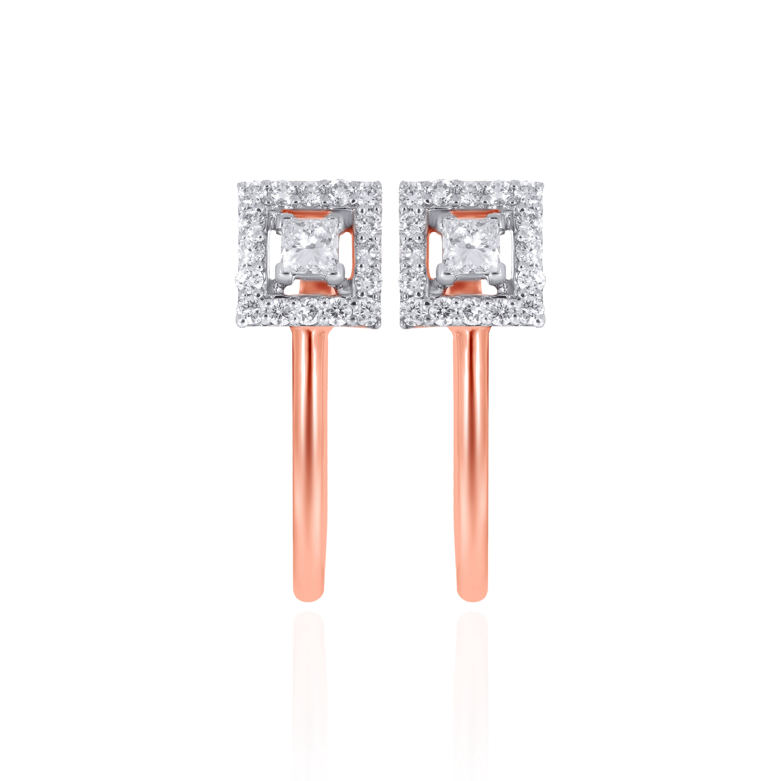 Elara Square-Halo Diamond Hoop Earrings - Senco Gold and Diamonds