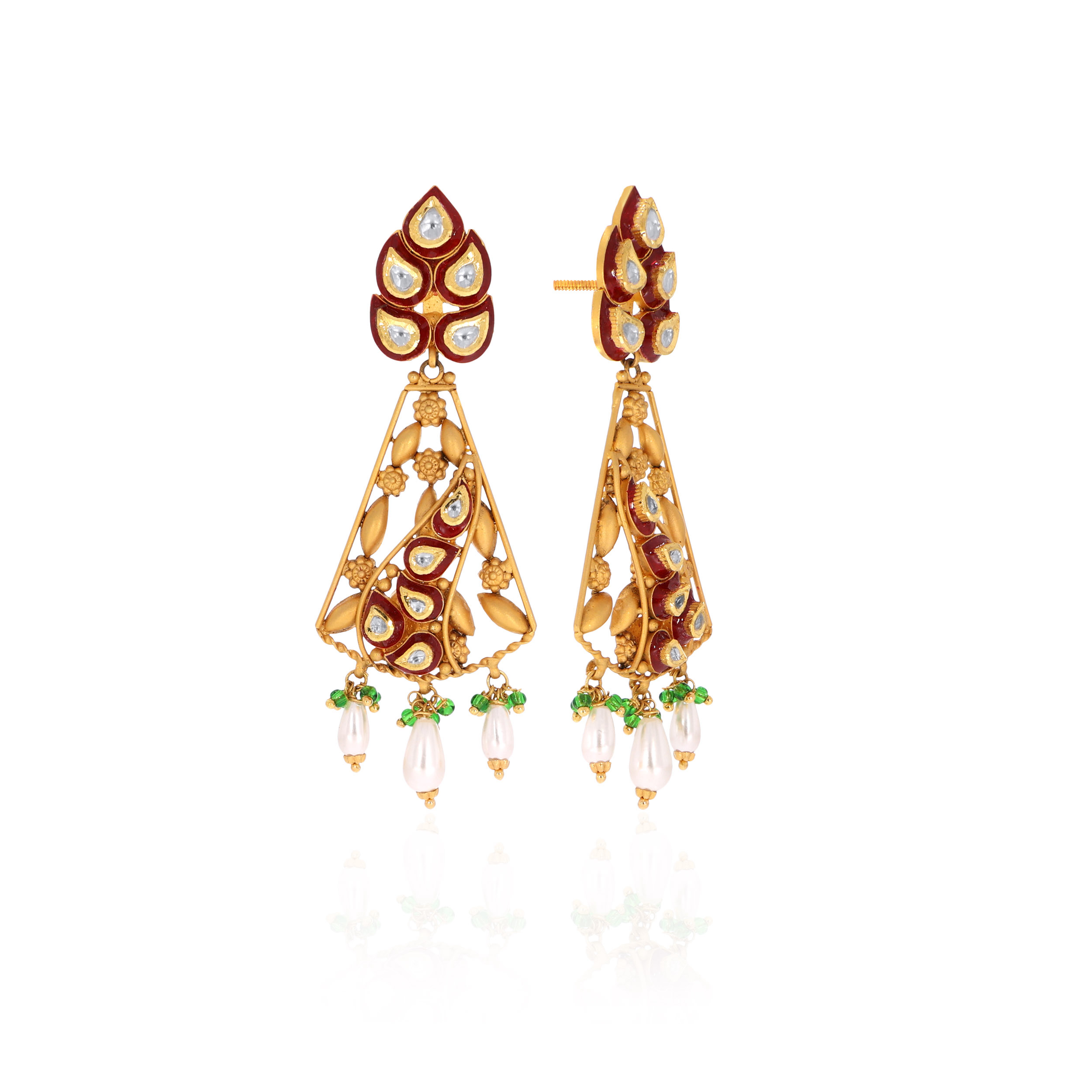 22K Yellow Gold Kundan Drop Earrings-GPGN-SAD0005327 - Senco Gold and Diamonds