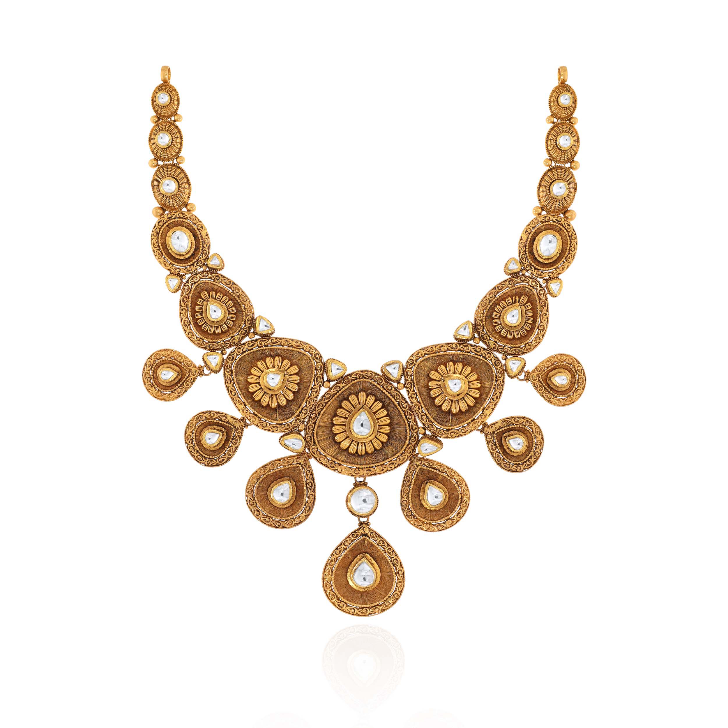 Teardrop Kundan Gold Necklace - Senco Gold and Diamonds