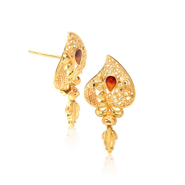 Tiny Leaf Drop Earrings - Senco Gold and Diamonds