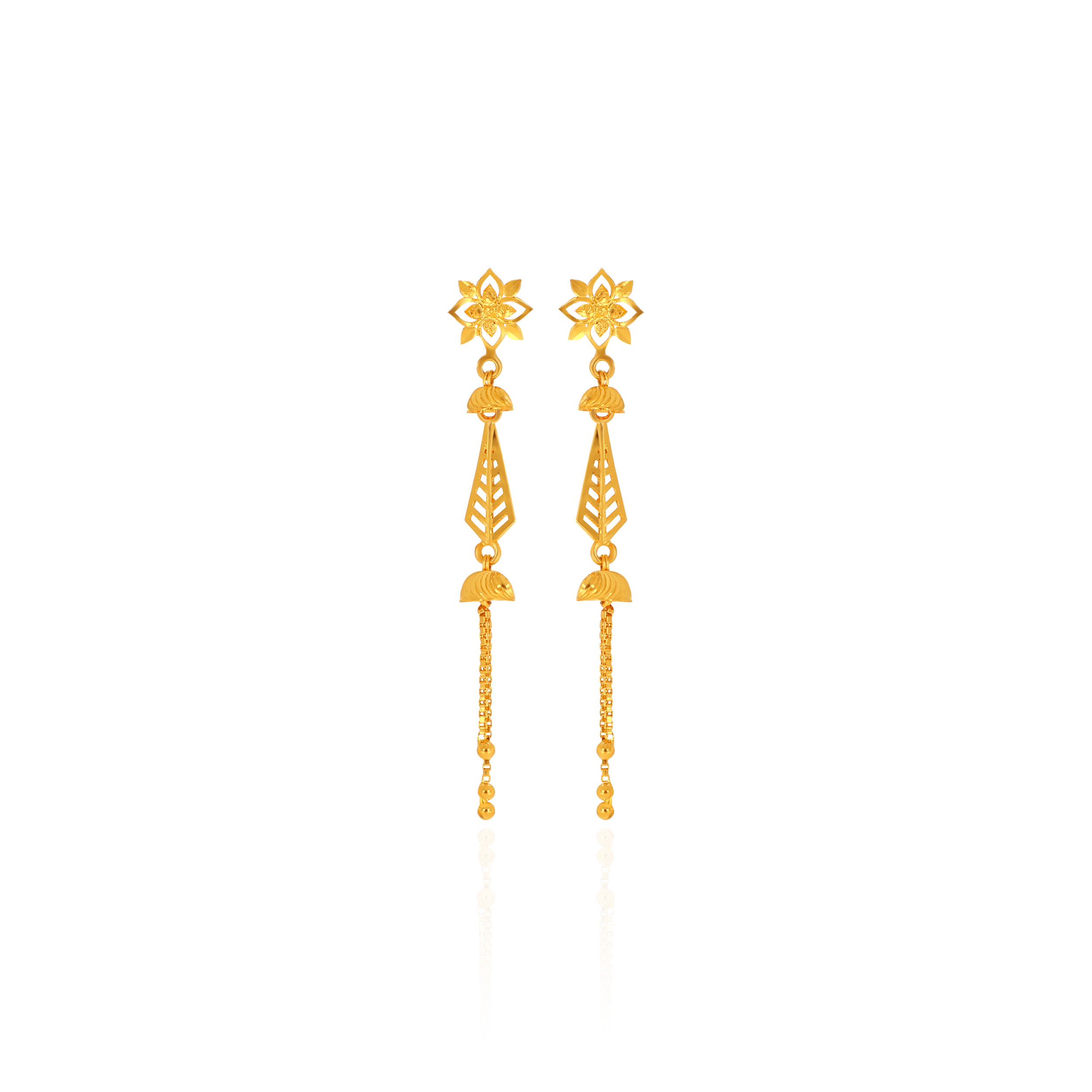 Floral Trail Gold Long Earrings - Senco Gold and Diamonds