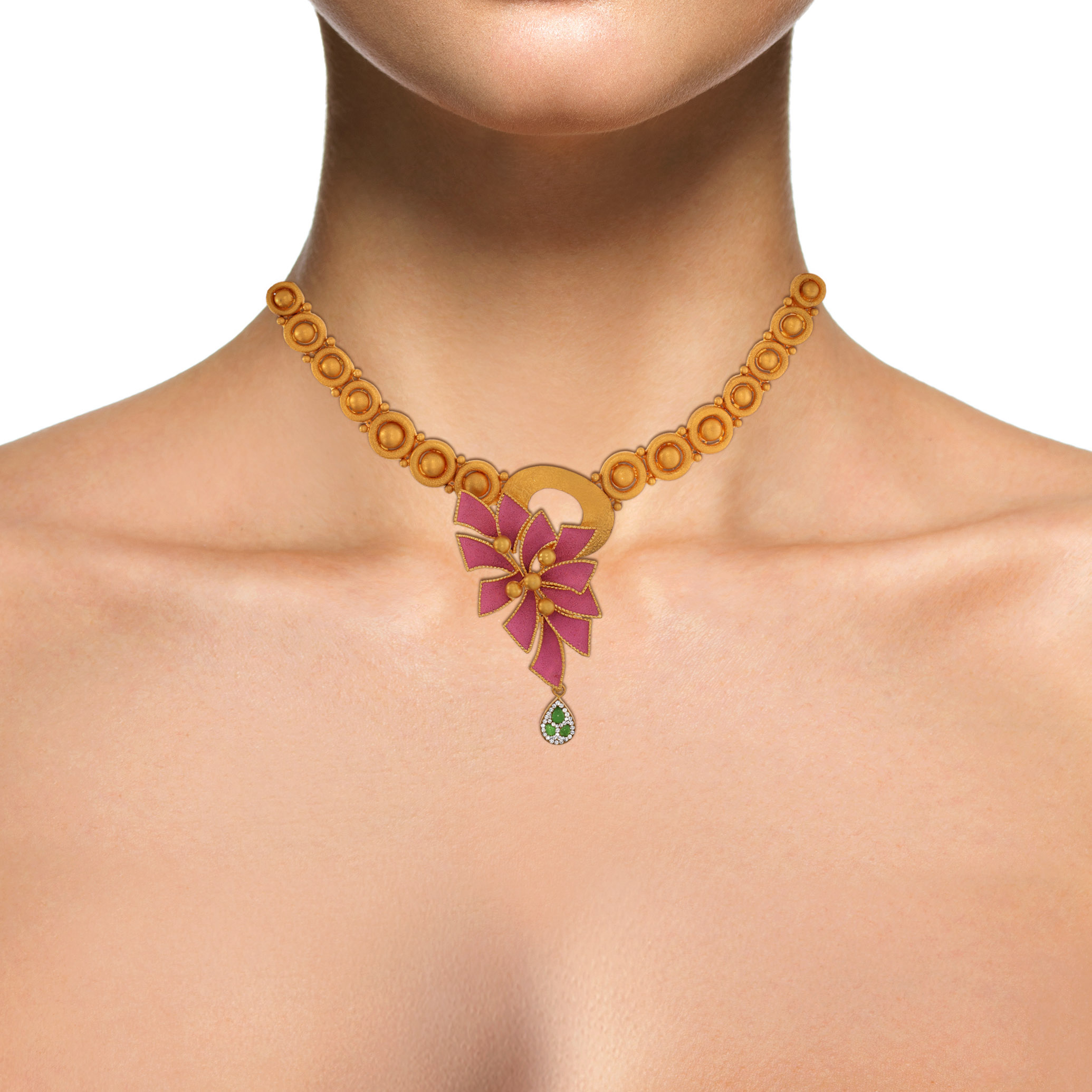 22K Yellow Gold Antique Kundan Necklace-GN-D000779660 - Senco Gold and Diamonds