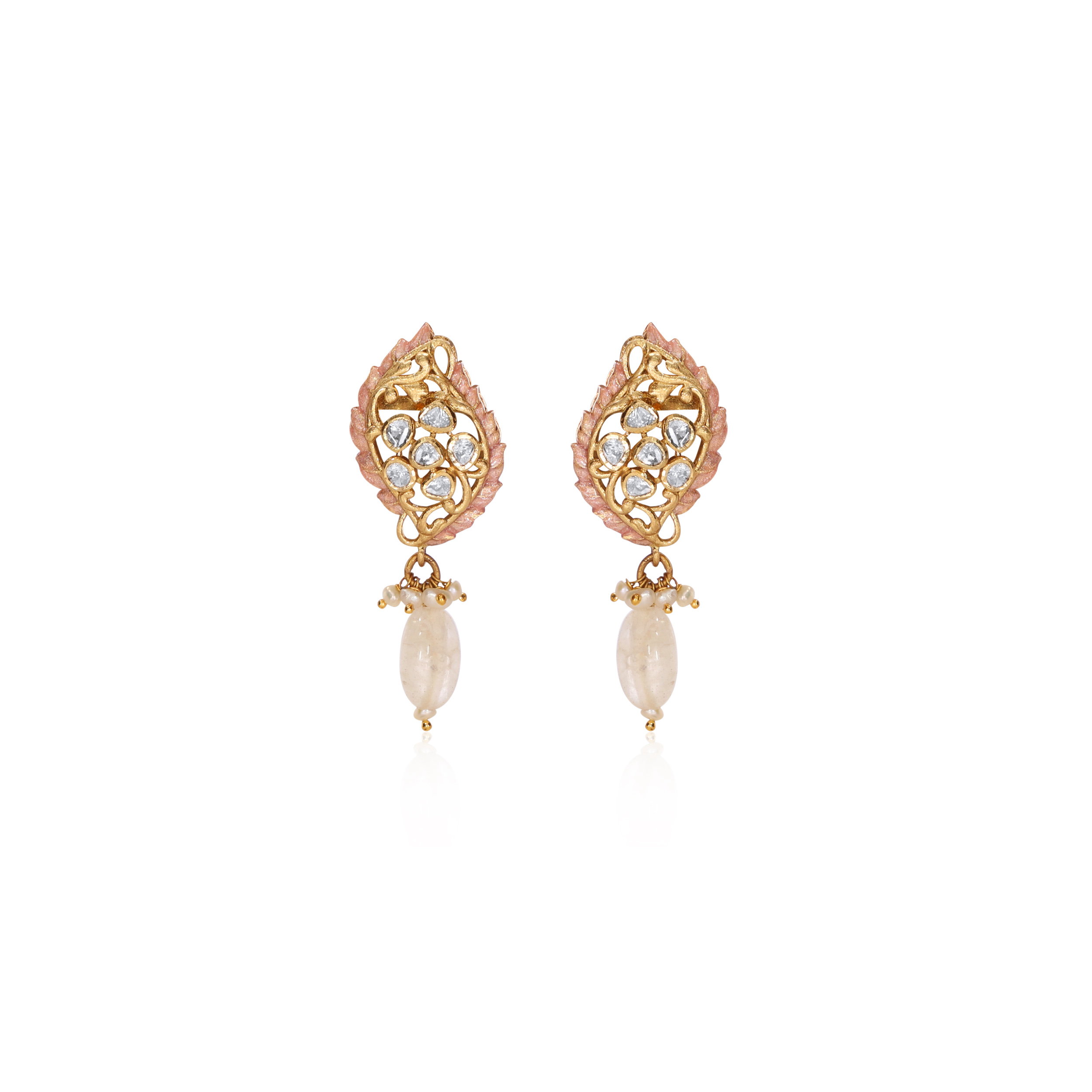 Artistic Leaf Polki Gold Drop Earrings - Senco Gold and Diamonds