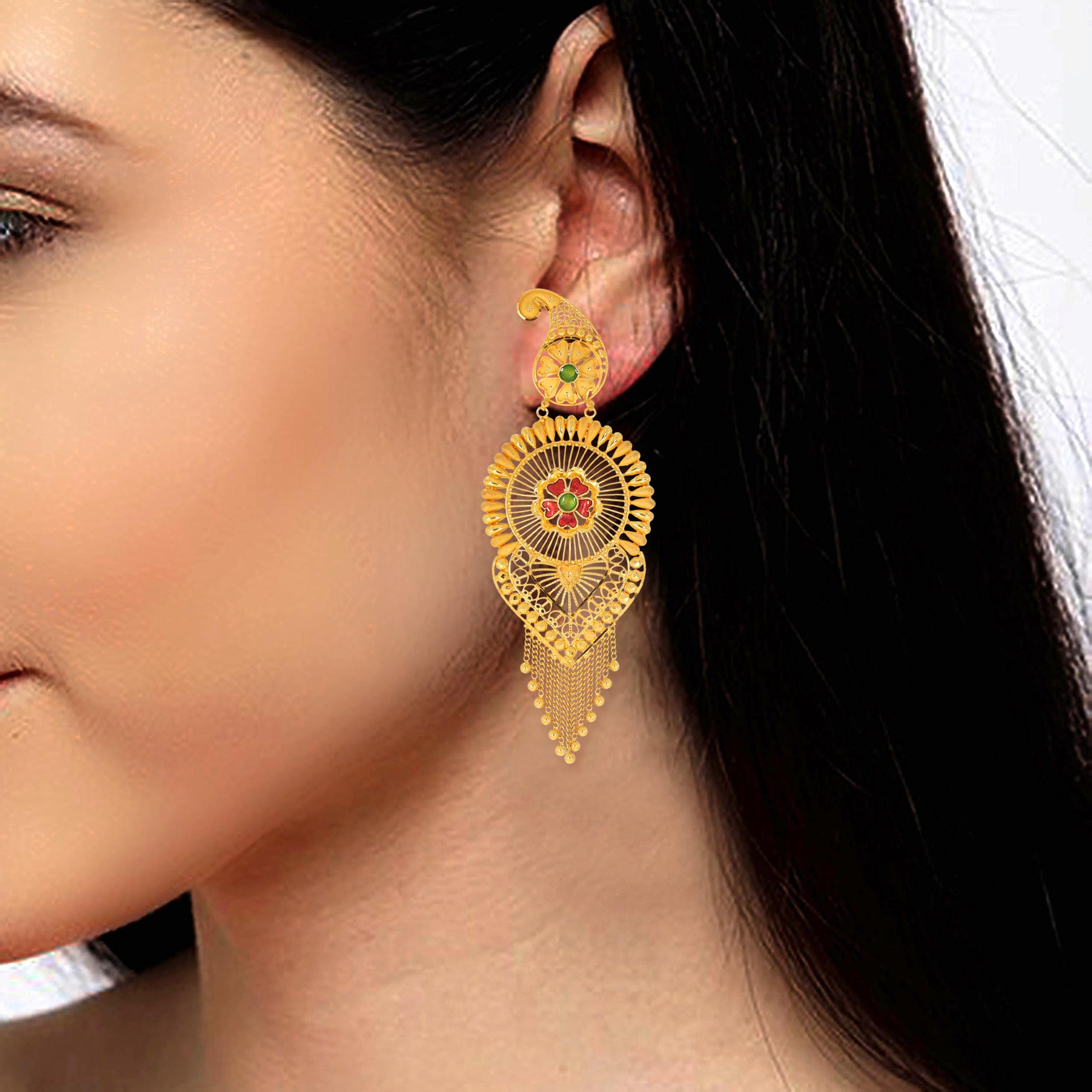 Aesthetic Tradition Gold Danglers - Senco Gold and Diamonds