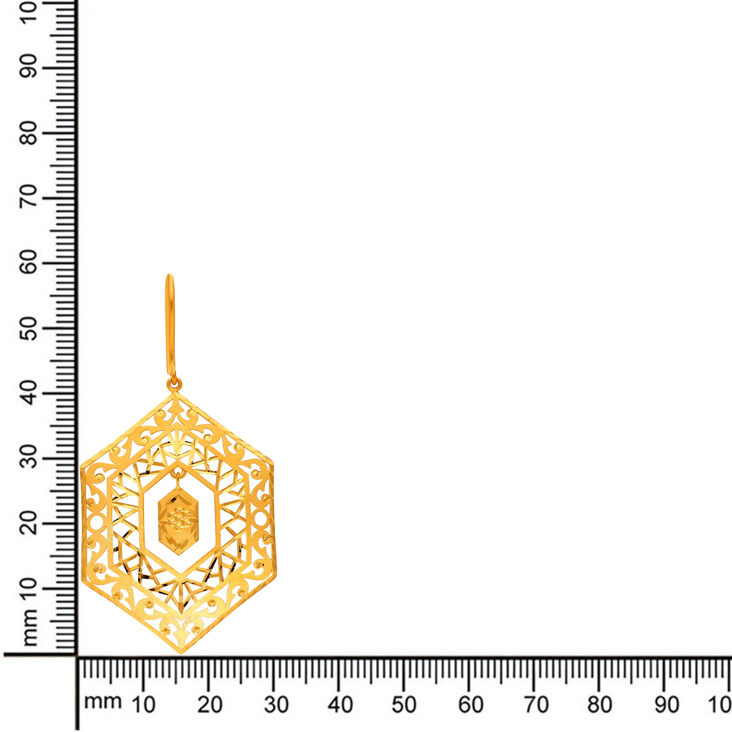 Filigree Hexagon Gold Drop Earrings - Senco Gold and Diamonds