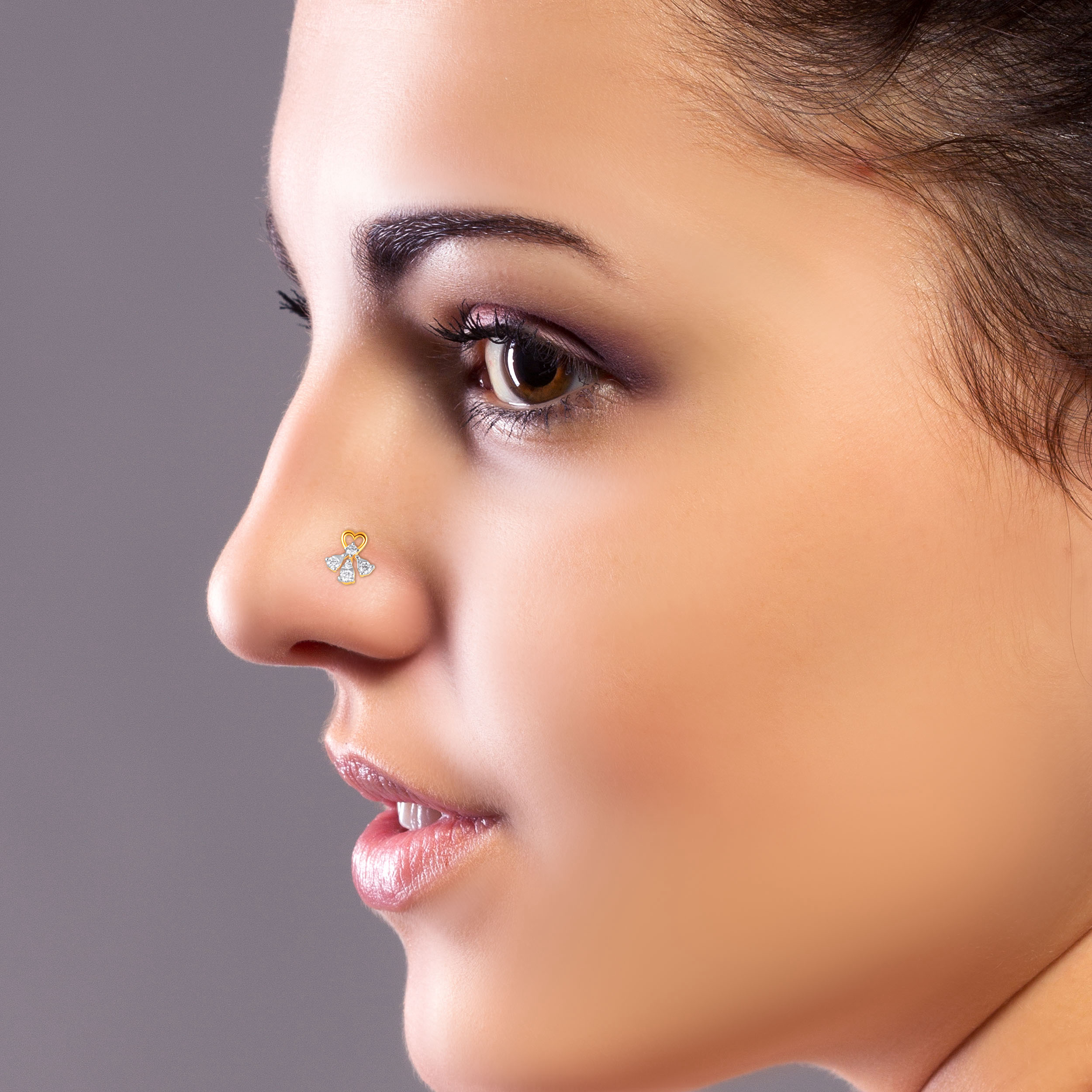 Lustrous Heart Droplet Diamond Nose Pin - Senco Gold and Diamonds