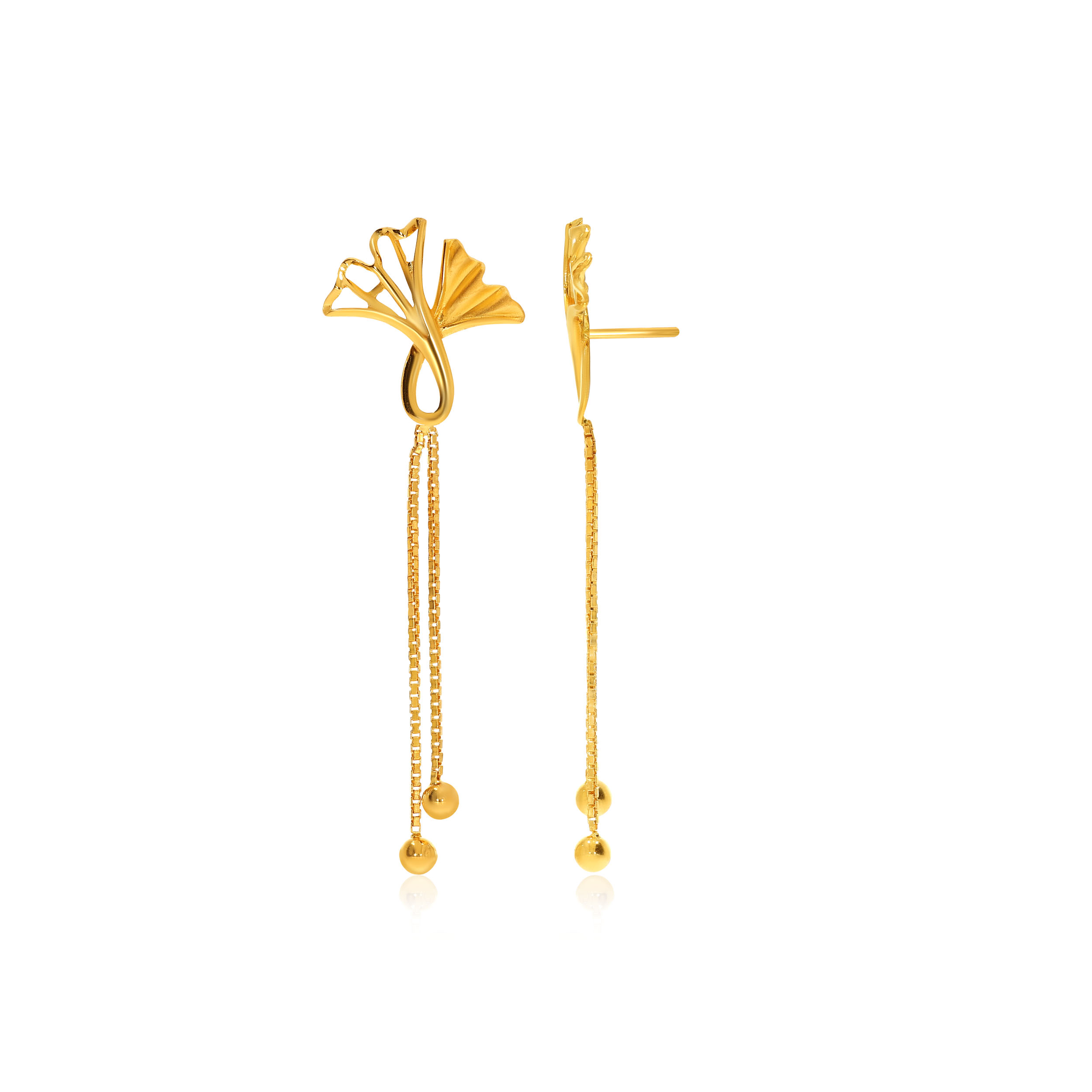 Overlapped Ginkgo Gold Drop Earrings - Senco Gold and Diamonds