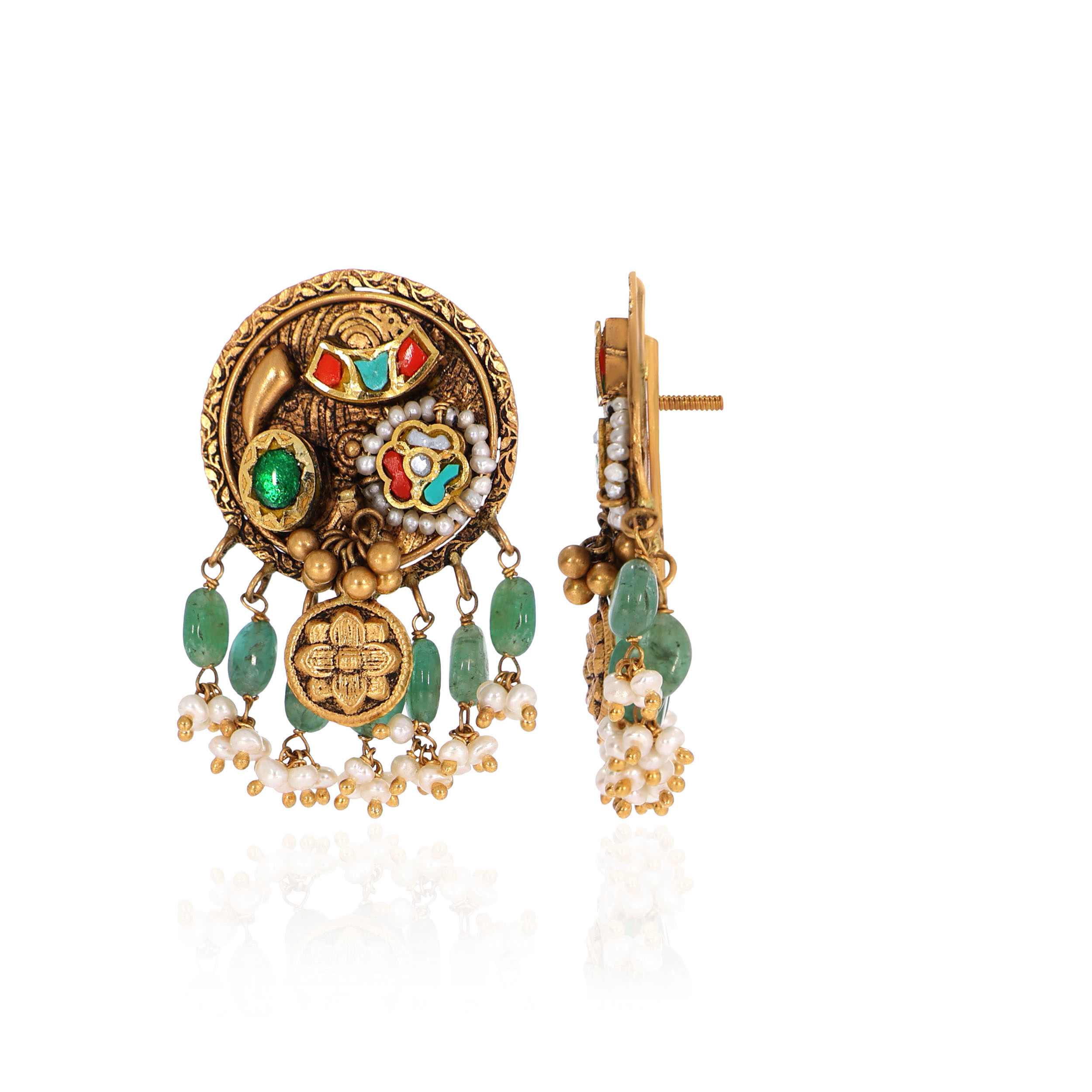 22K Yellow Gold Kundan Earrings-GPGN-D000782901 - Senco Gold and Diamonds