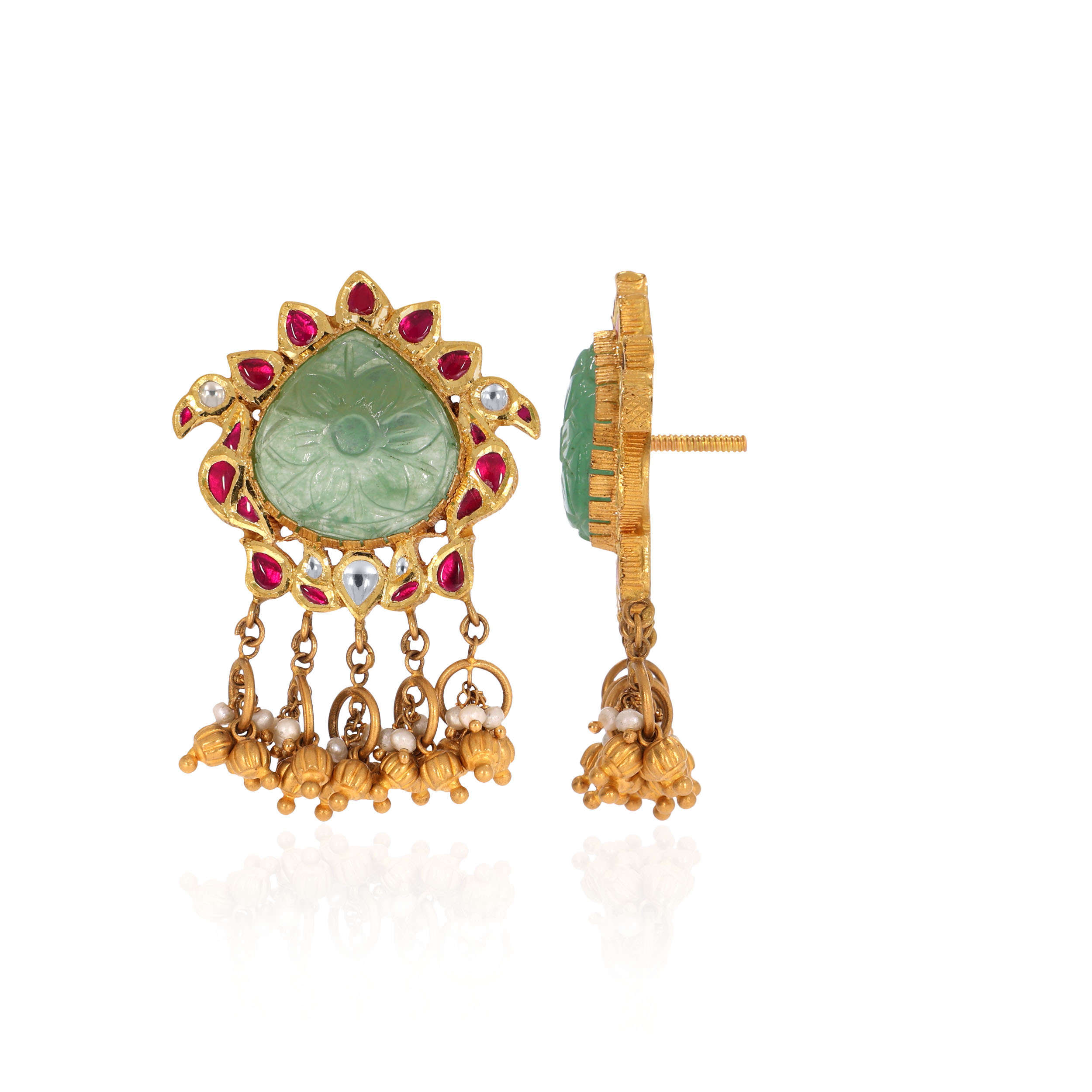 22K Yellow Gold Kundan Drop Earrings-GPGN-D000766911 - Senco Gold and Diamonds