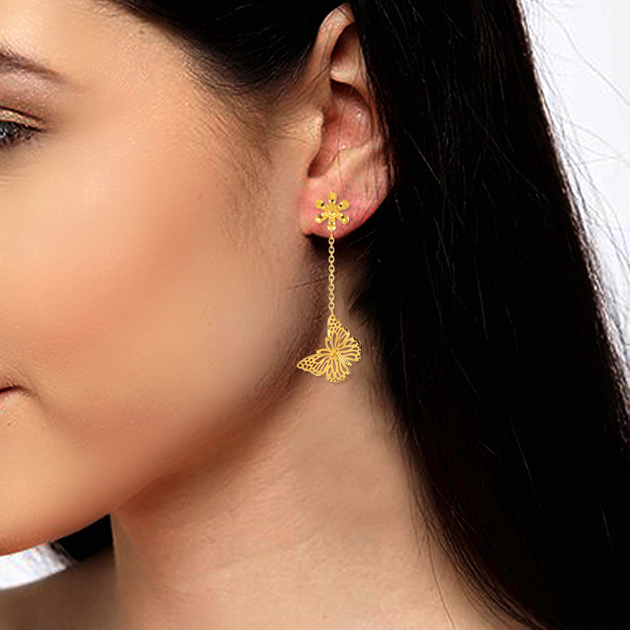 Blooming Freedom Gold Long Earrings - Senco Gold and Diamonds