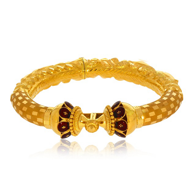 Dazzling Chess Gold Mukh Bangle - Senco Gold and Diamonds