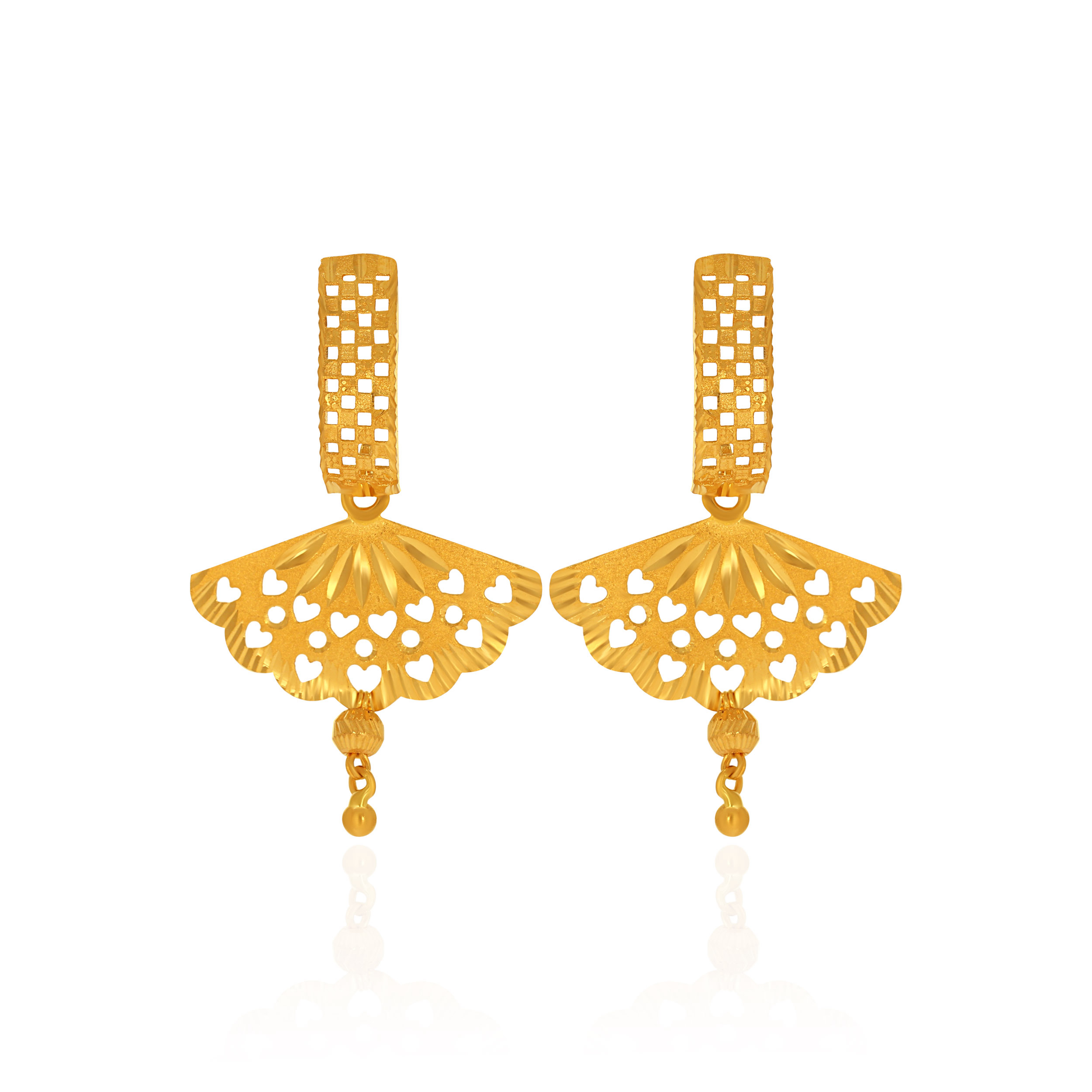 Sunray Heart Cut Gold Drop Earrings - Senco Gold and Diamonds