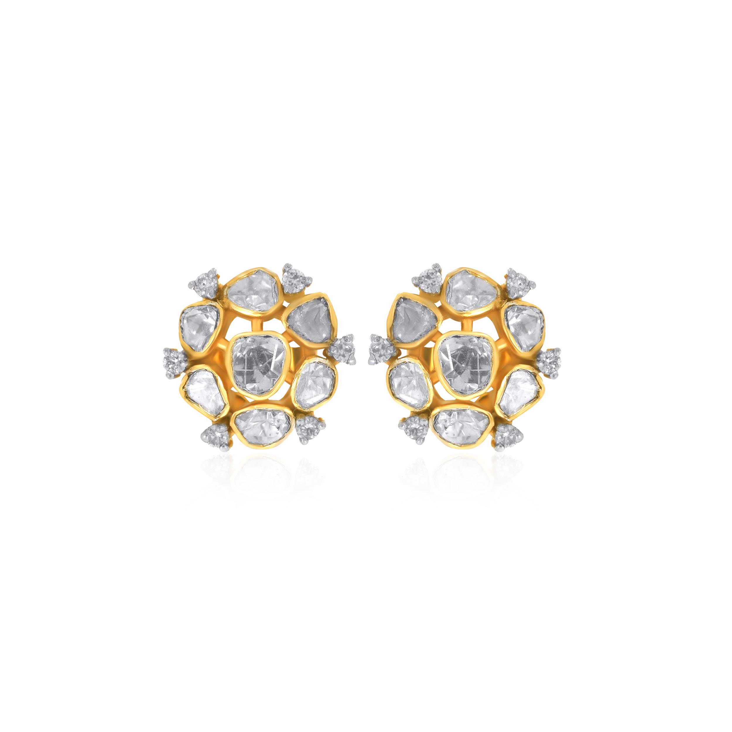 Floral Fantasy Polki Diamond Studs - Senco Gold and Diamonds
