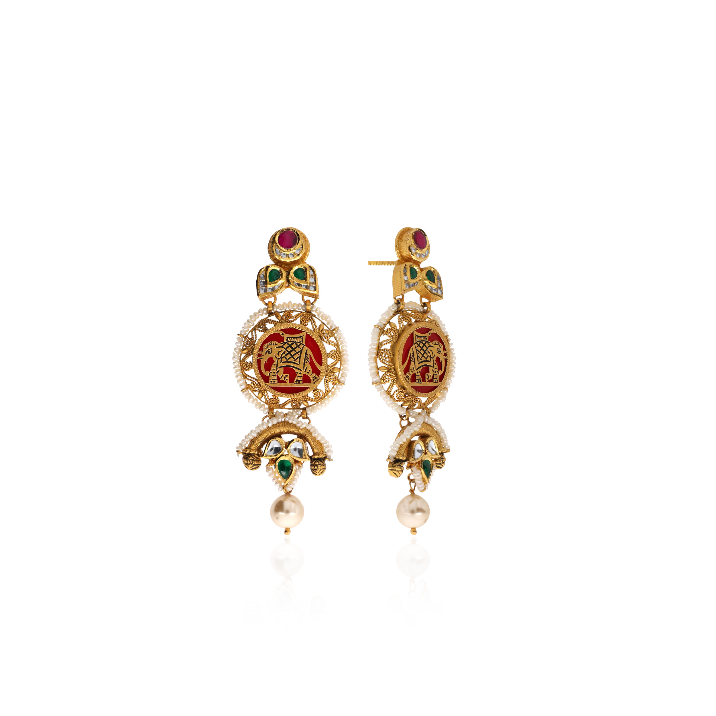 Vibrant Royalty Antique Gold Kundan Danglers - Senco Gold and Diamonds