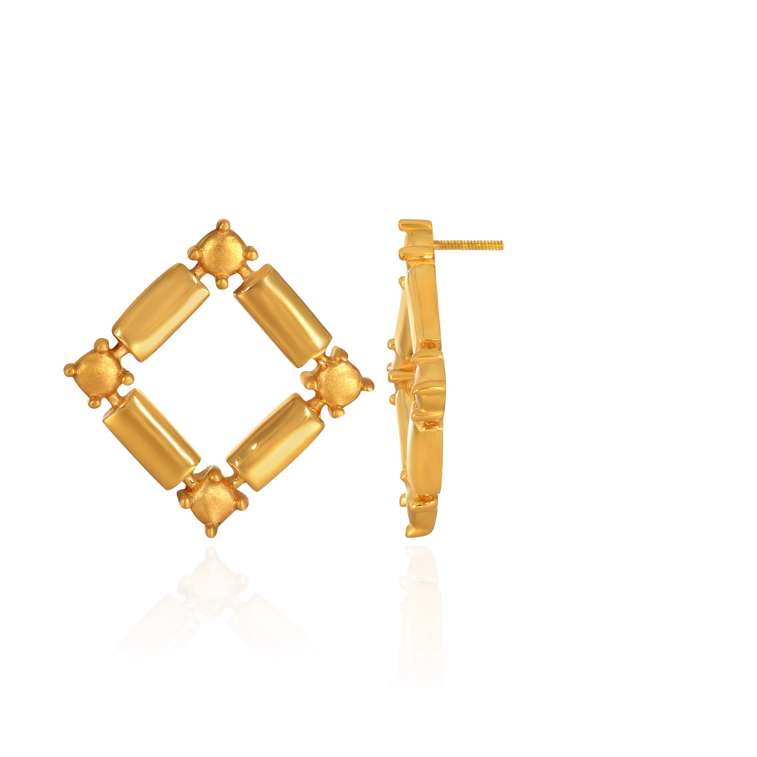 Artistic Square Gold Studs - Senco Gold and Diamonds