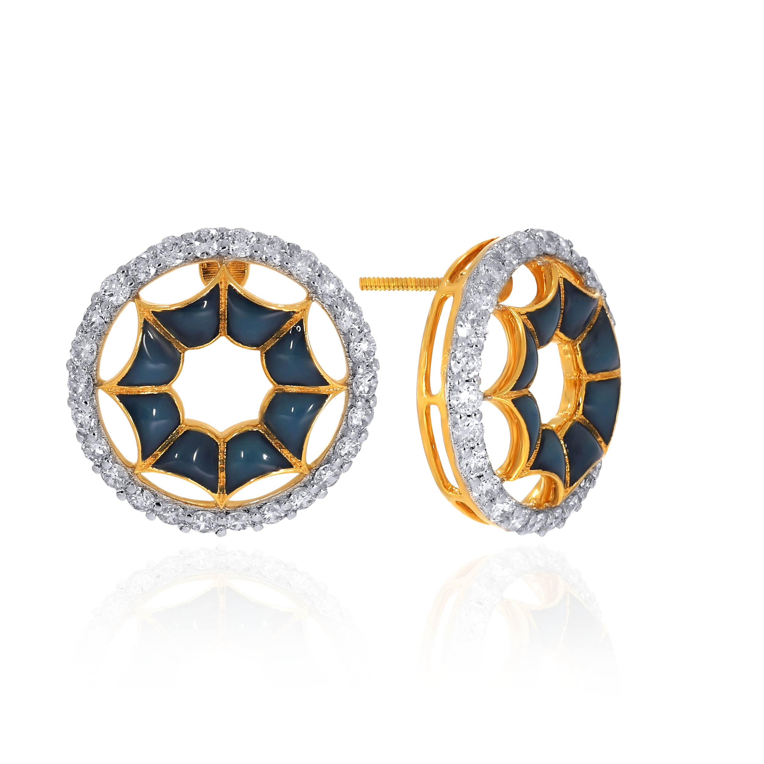 Midnight Enamel Circled Diamond Studs - Senco Gold and Diamonds