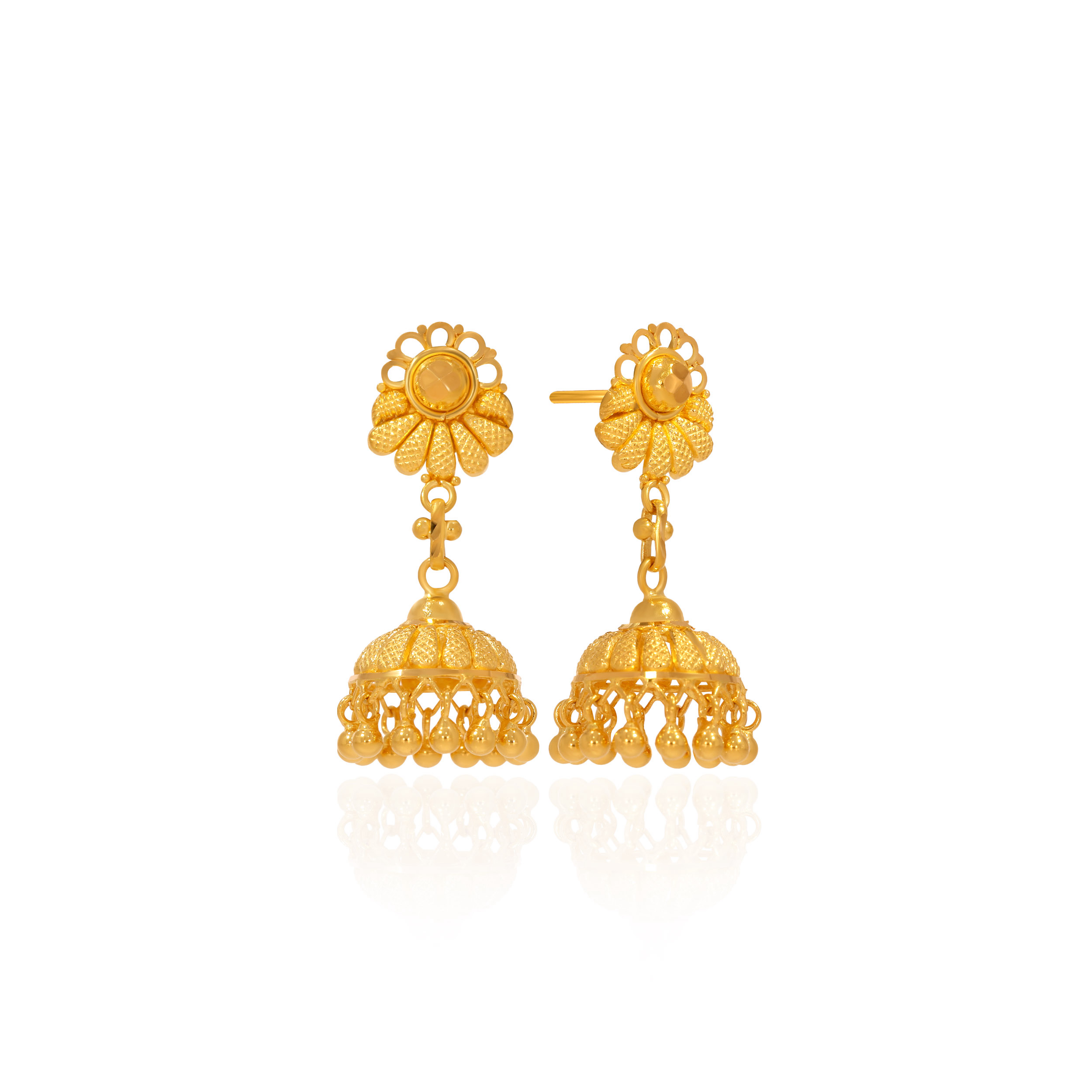 Graceful Intricate Gold Jhumka Earrings - Senco Gold and Diamonds