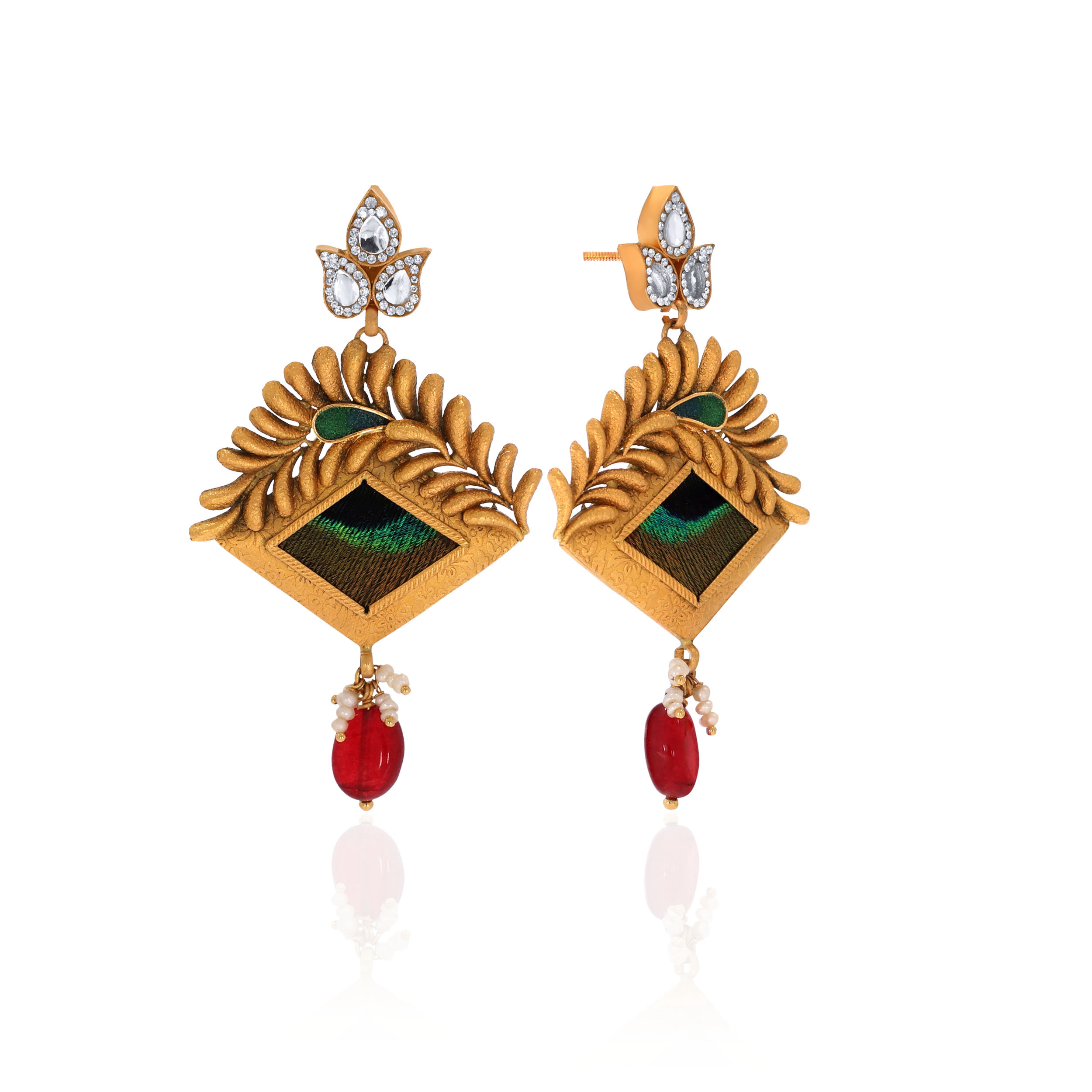 22K Yellow Gold Kundan Drop Earrings-GPNGP-D000765141 - Senco Gold and Diamonds