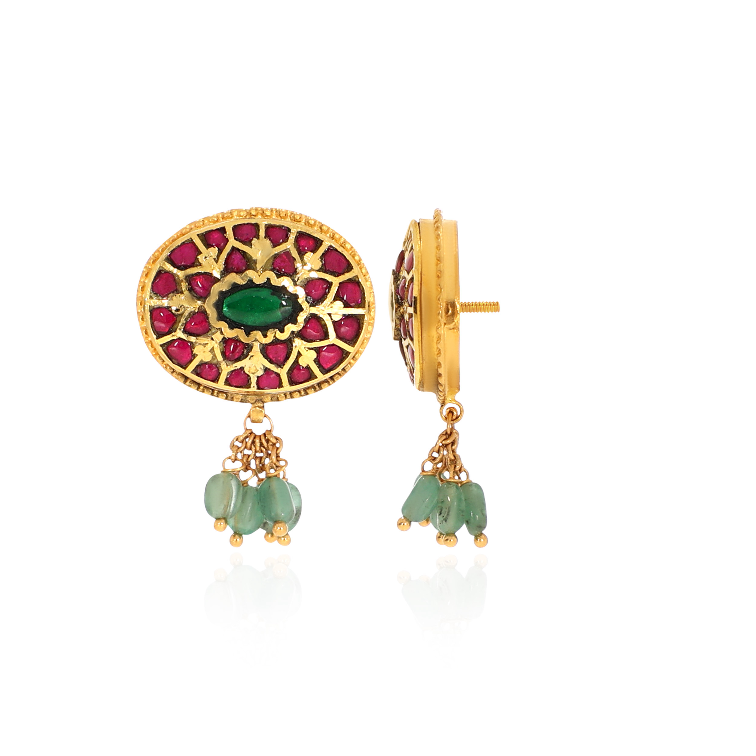 22K Yellow Gold Kundan Drop Earrings-GPGN-D000788491 - Senco Gold and Diamonds