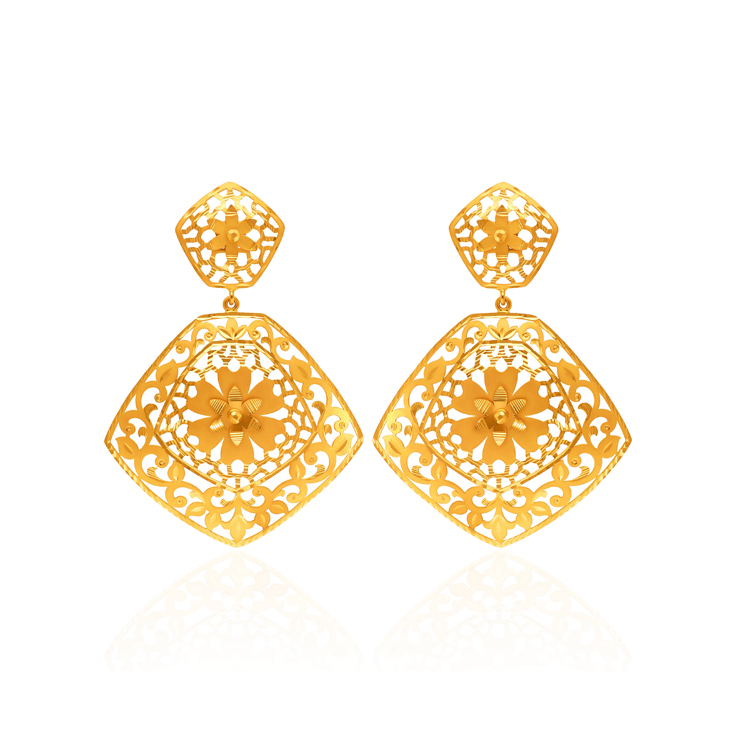Trellis Bloom Gold Drop Earrings - Senco Gold and Diamonds