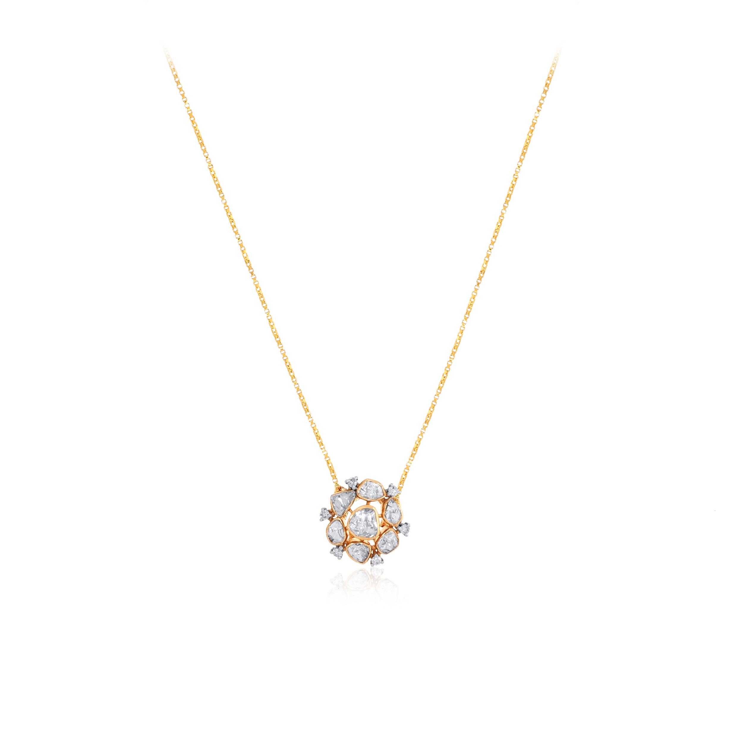 Abstract Bloom Polki Diamond Chain Pendant - Senco Gold and Diamonds