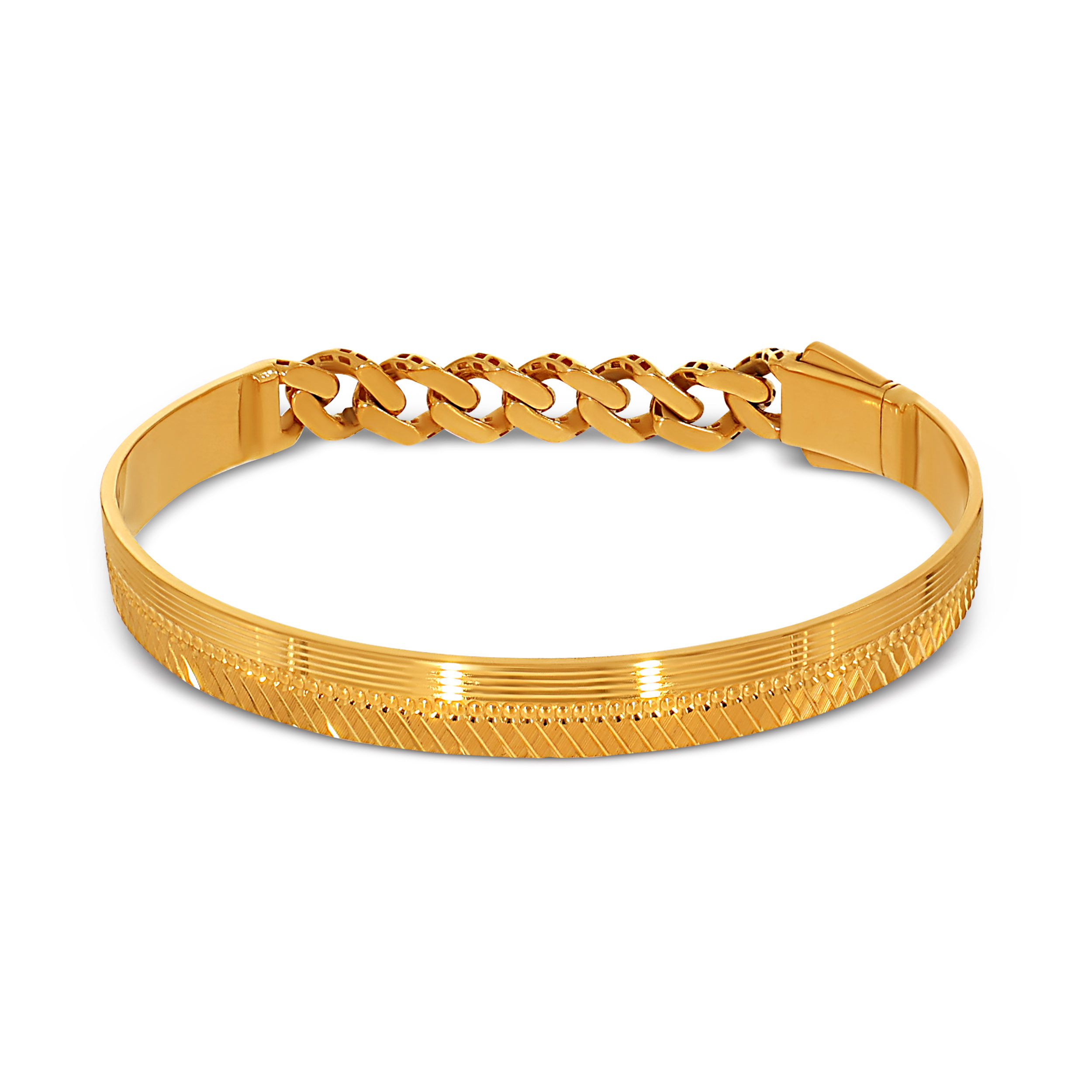 Textured Cuban-Link Gold Men's Wristlet - Senco Gold and Diamonds