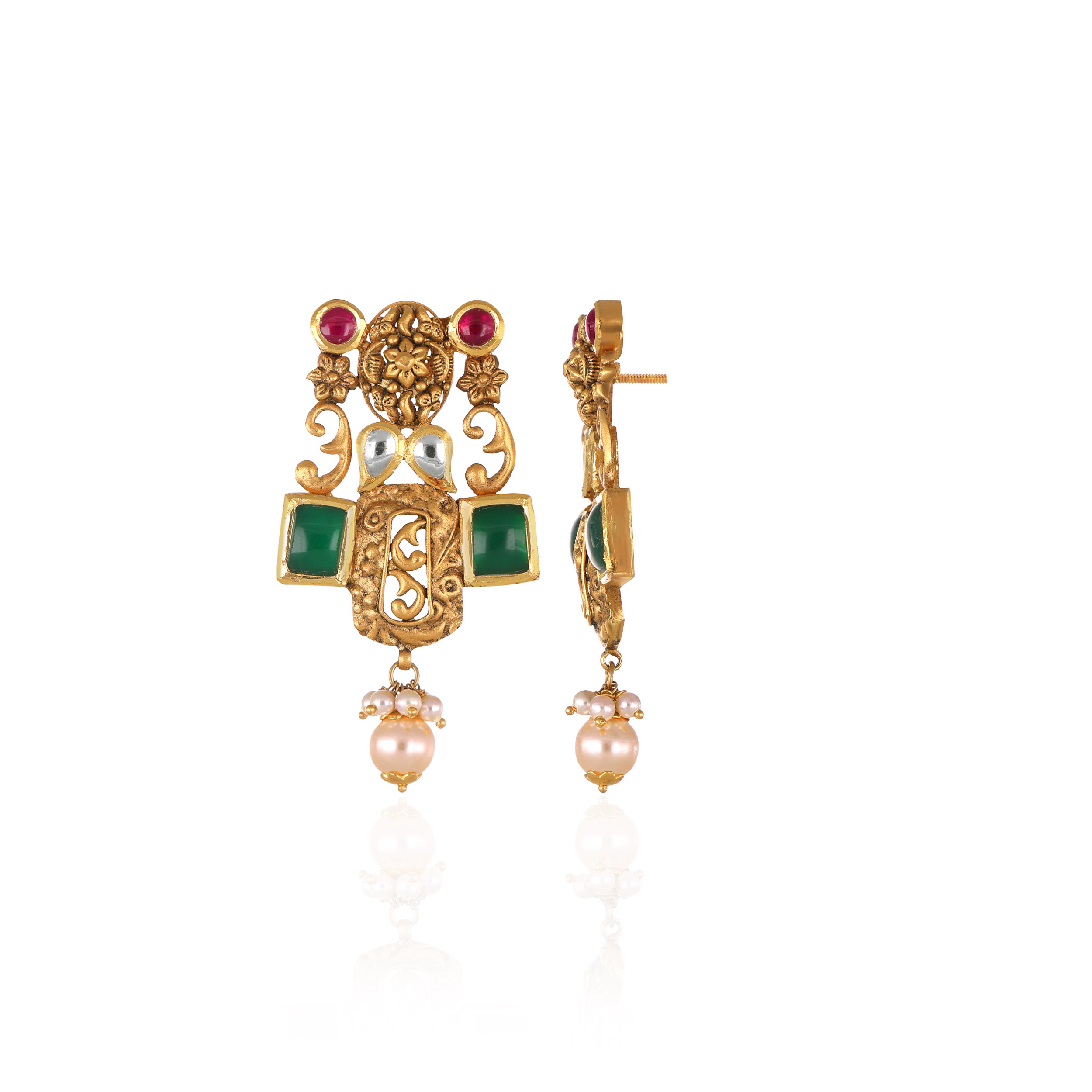 Vintage Kundan Drop Earrings - Senco Gold and Diamonds
