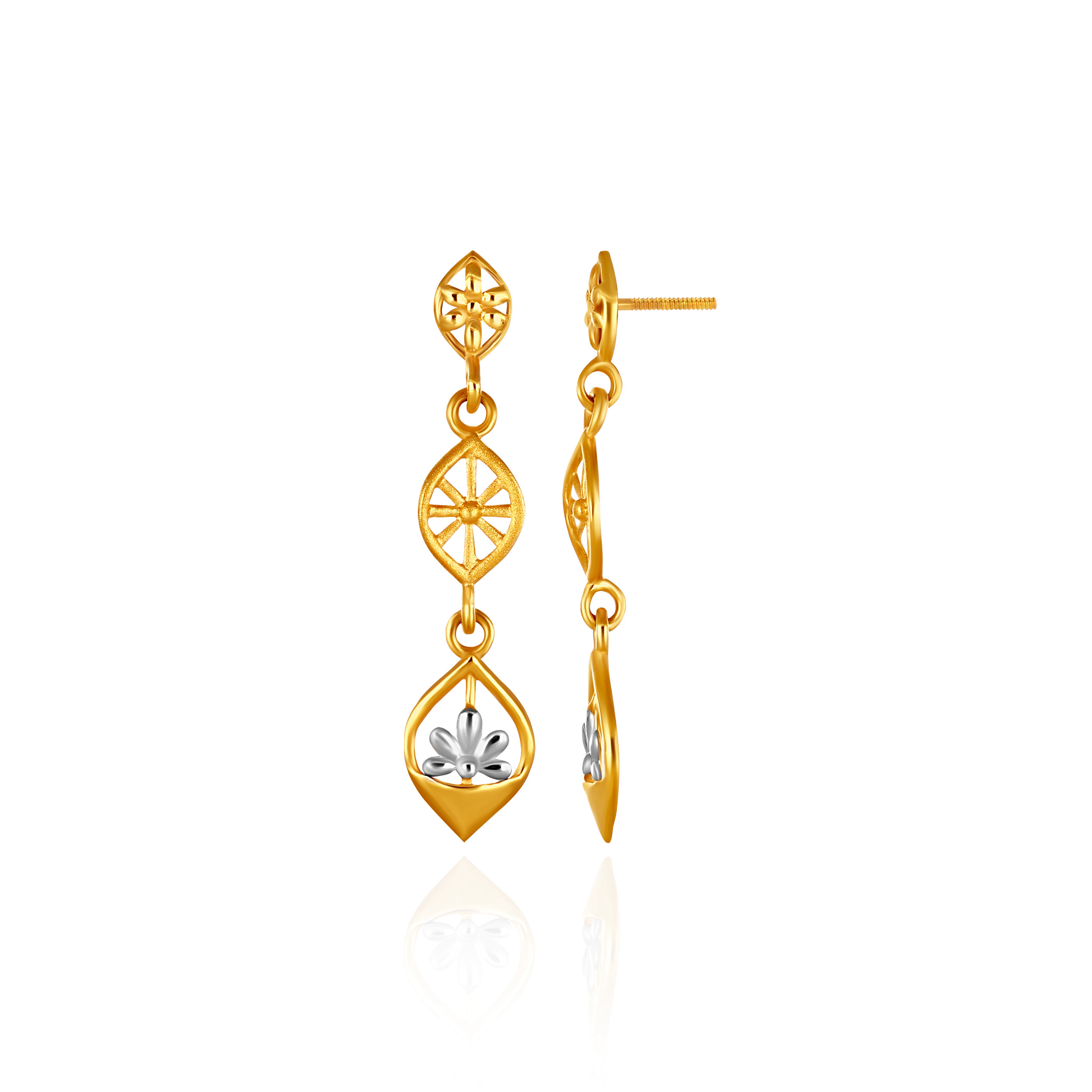 Lunaria Cutwork Gold Dangler Earrings - Senco Gold and Diamonds