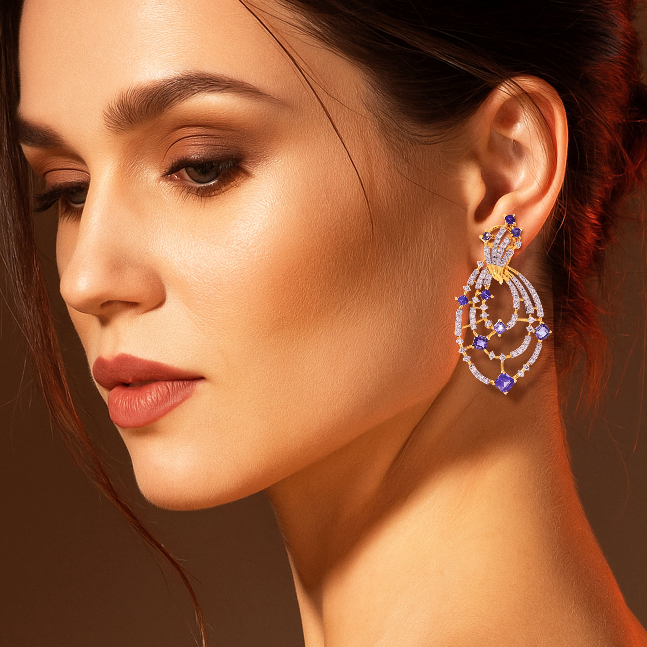 Sapphire Swirl Diamond Earrings - Senco Gold and Diamonds