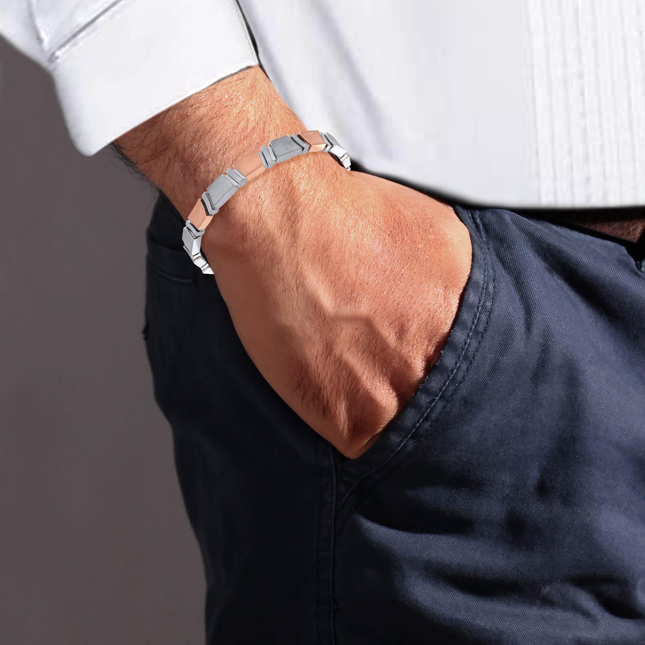 Dual Blocks Men Platinum Wristlet - Senco Gold and Diamonds