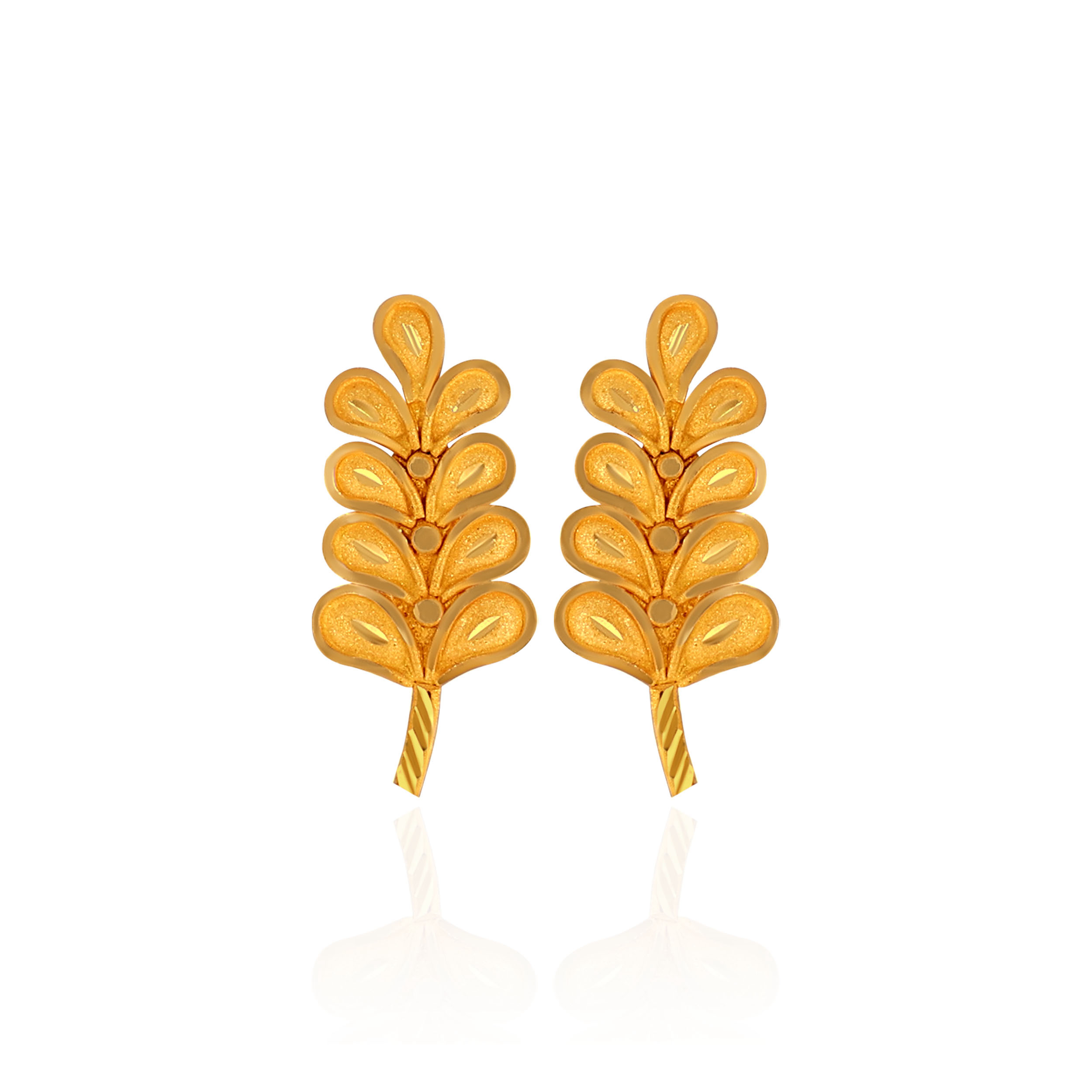Sculpted Leaf Arc Gold Studs - Senco Gold and Diamonds