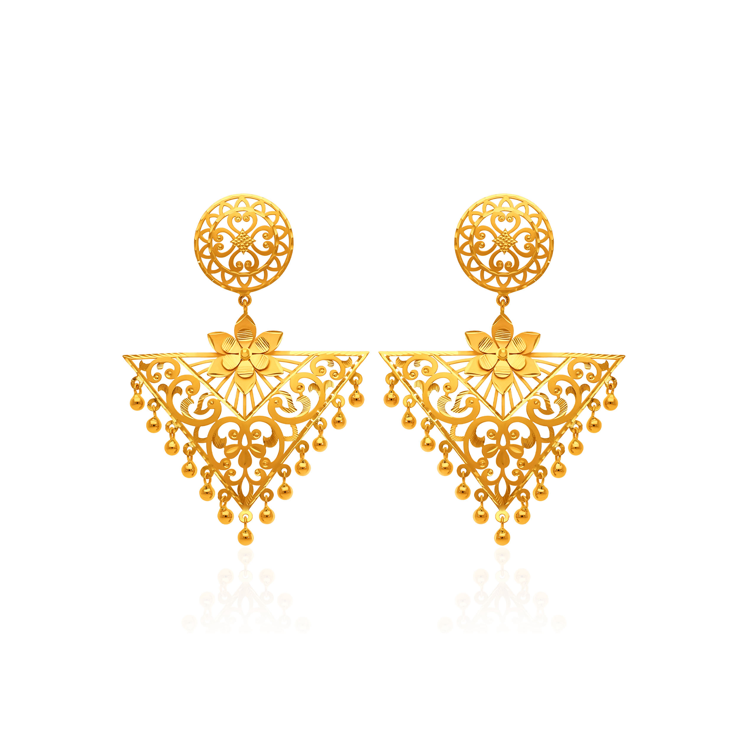 Triangular Tapestry Gold Drop Earrings - Senco Gold and Diamonds