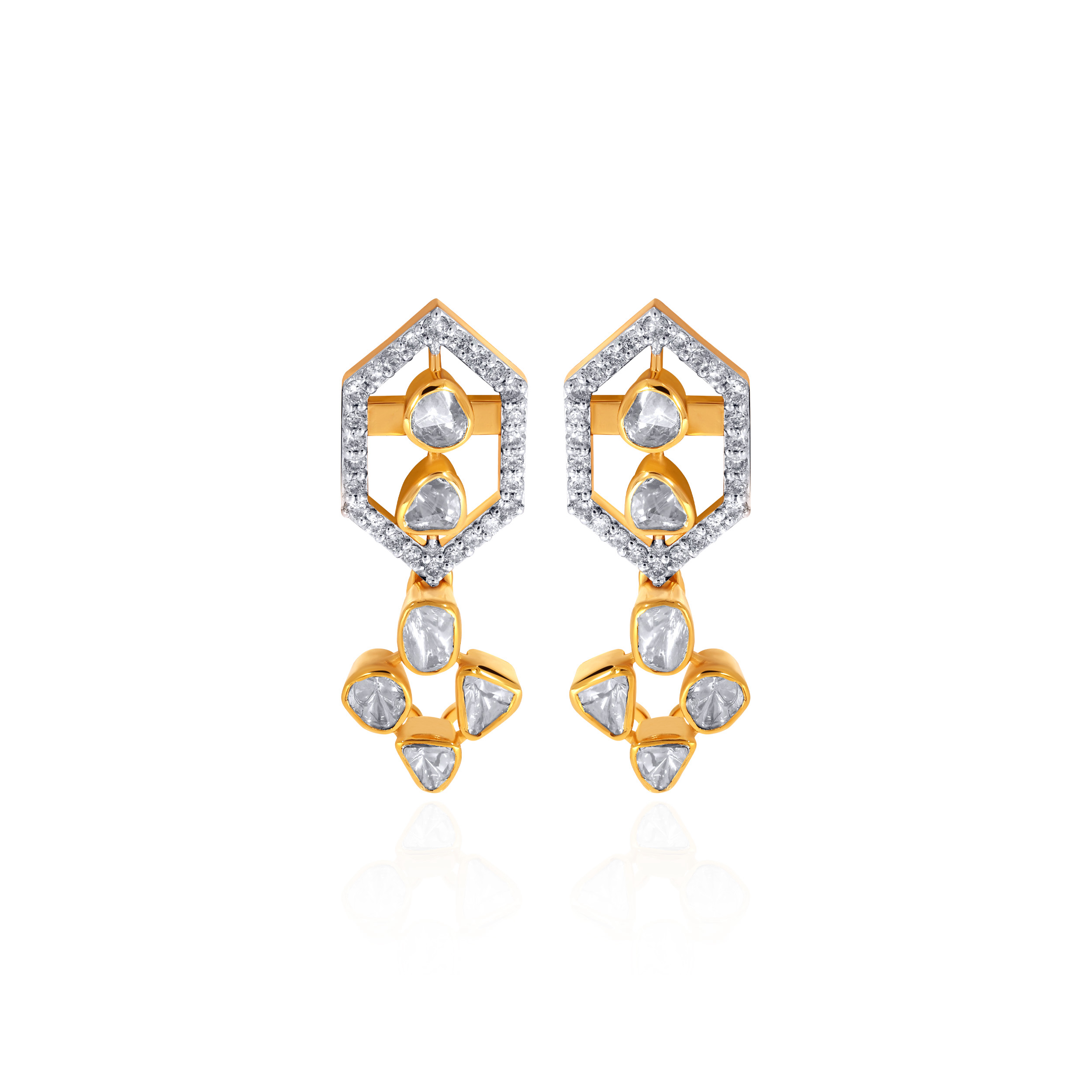 Starlit Evening Polki Diamond Drop Earrings - Senco Gold and Diamonds