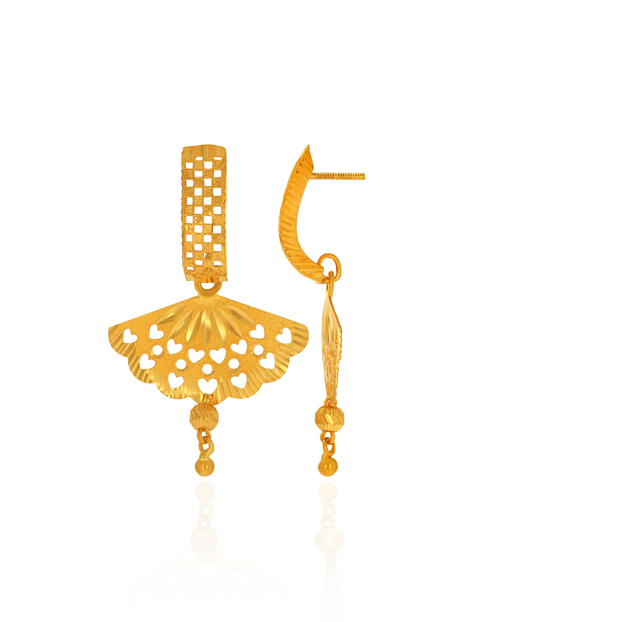 Sunray Heart Cut Gold Drop Earrings - Senco Gold and Diamonds